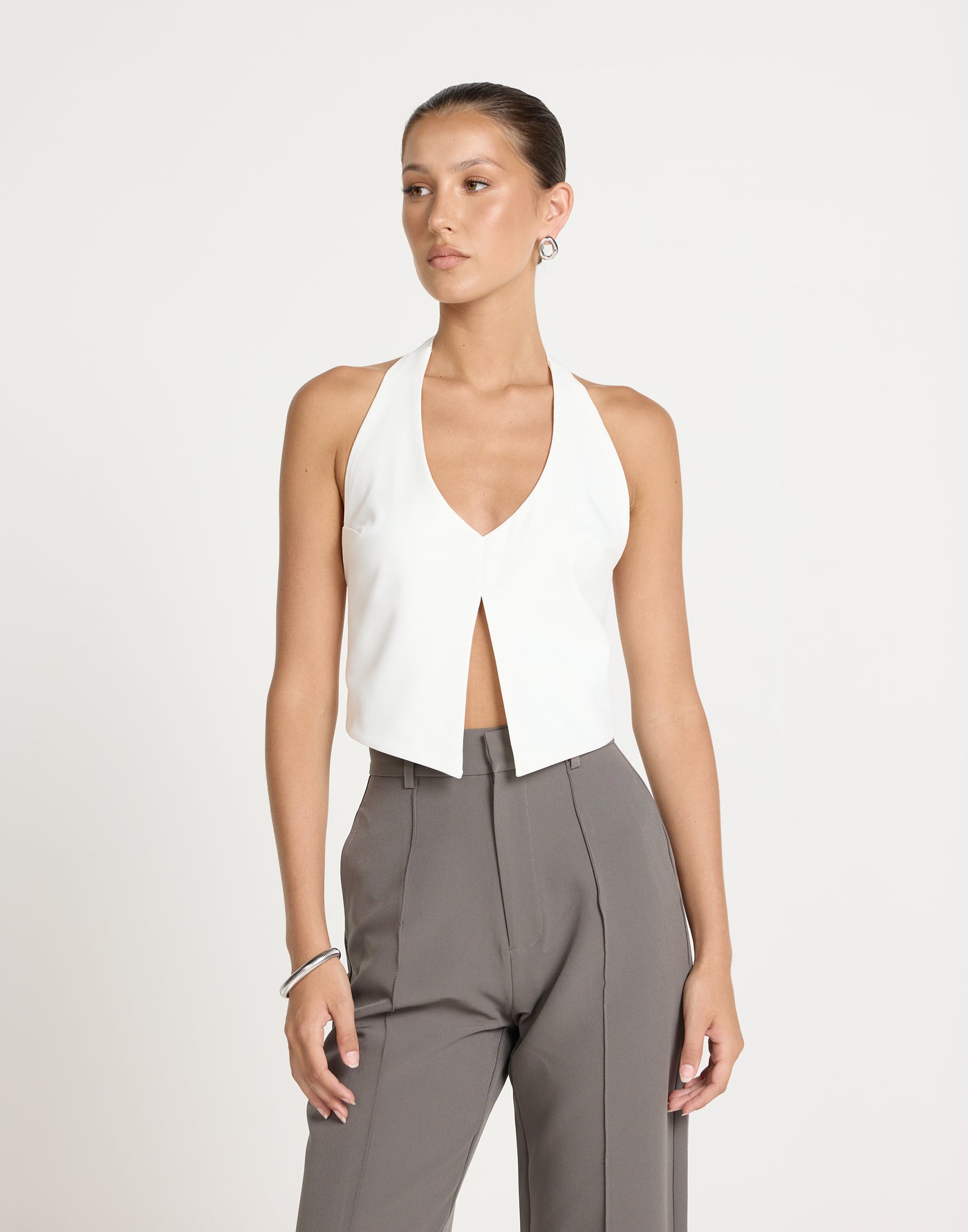 Kailani Top (White) | Charcoal Clothing Exclusive - Open Front and Back Tie Up Neck Top - Women's Top - Charcoal Clothing