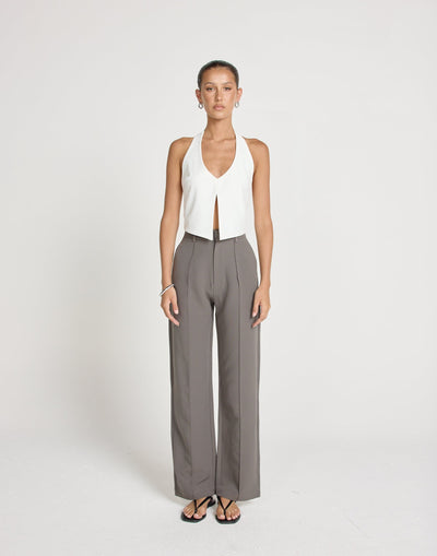 Colden Pants (Slate) - Petite | CHARCOAL EXCLUSIVE | Petite Style Tailored High Rise Pants - Women's Pants - Charcoal Clothing