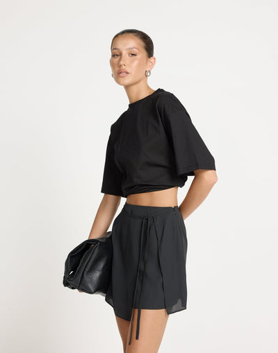 Cynthia Mini Skirt (Black) | CHARCOAL EXCLUSIVE | Tie Up Chiffon Mini Skirt - Women's Skirt - Charcoal Clothing