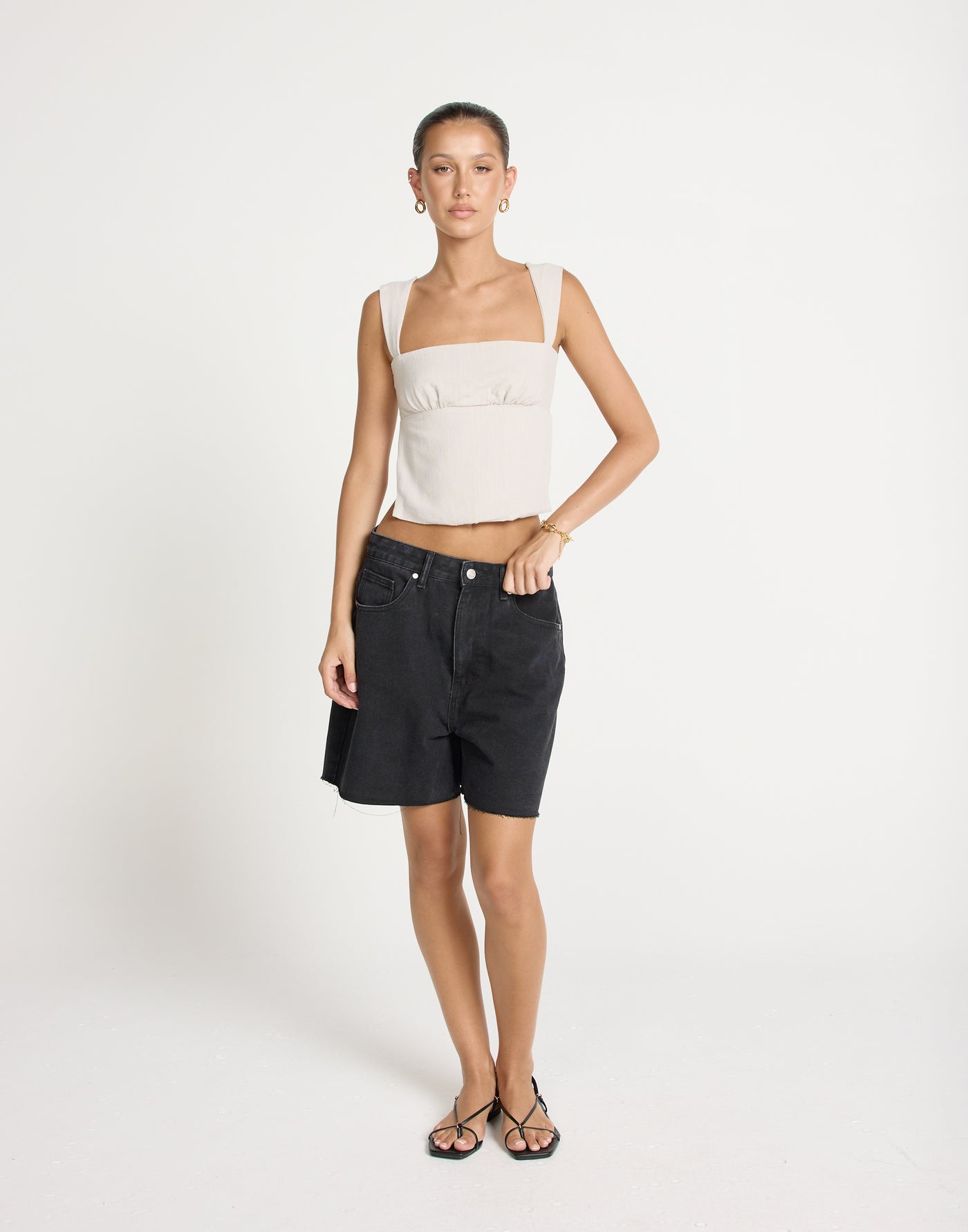 Schaffer Top (Latte) - Linen Tie-Up Open Back Top - Women's Tops - Charcoal Clothing