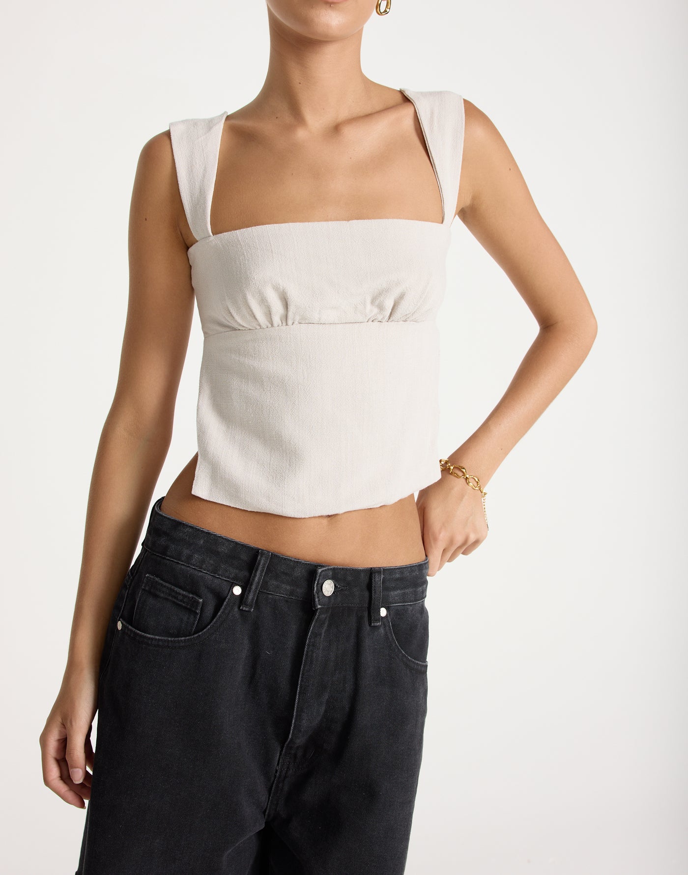 Schaffer Top (Latte) - Linen Tie-Up Open Back Top - Women's Tops - Charcoal Clothing
