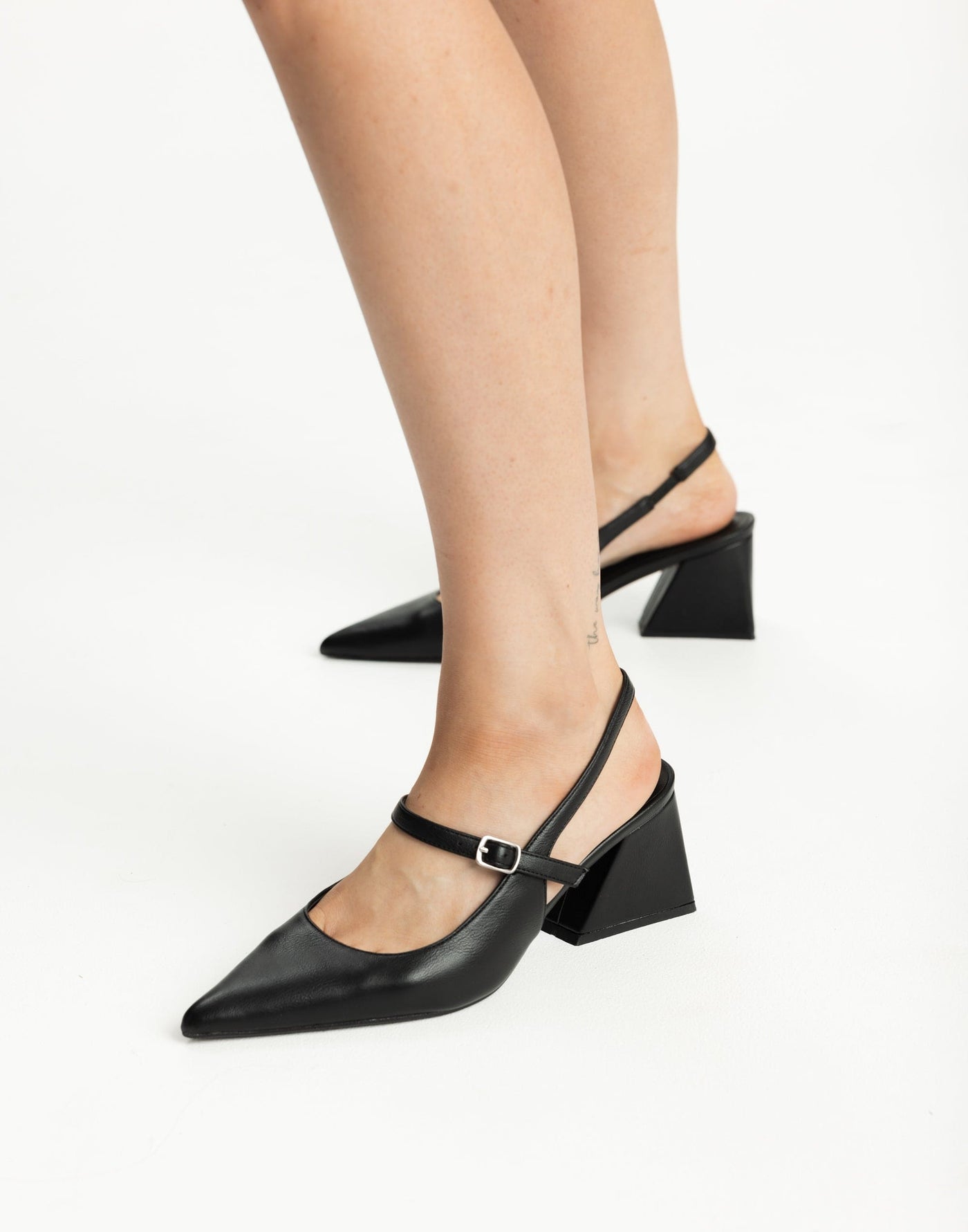 The Sharp Heels (Black Smooth) - By Therapy - Pointed Toe Block Block Heel - Women's Shoes - Charcoal Clothing