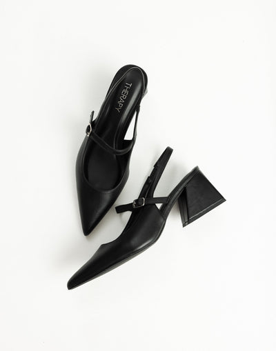 The Sharp Heels (Black Smooth) - By Therapy - Pointed Toe Block Block Heel - Women's Shoes - Charcoal Clothing