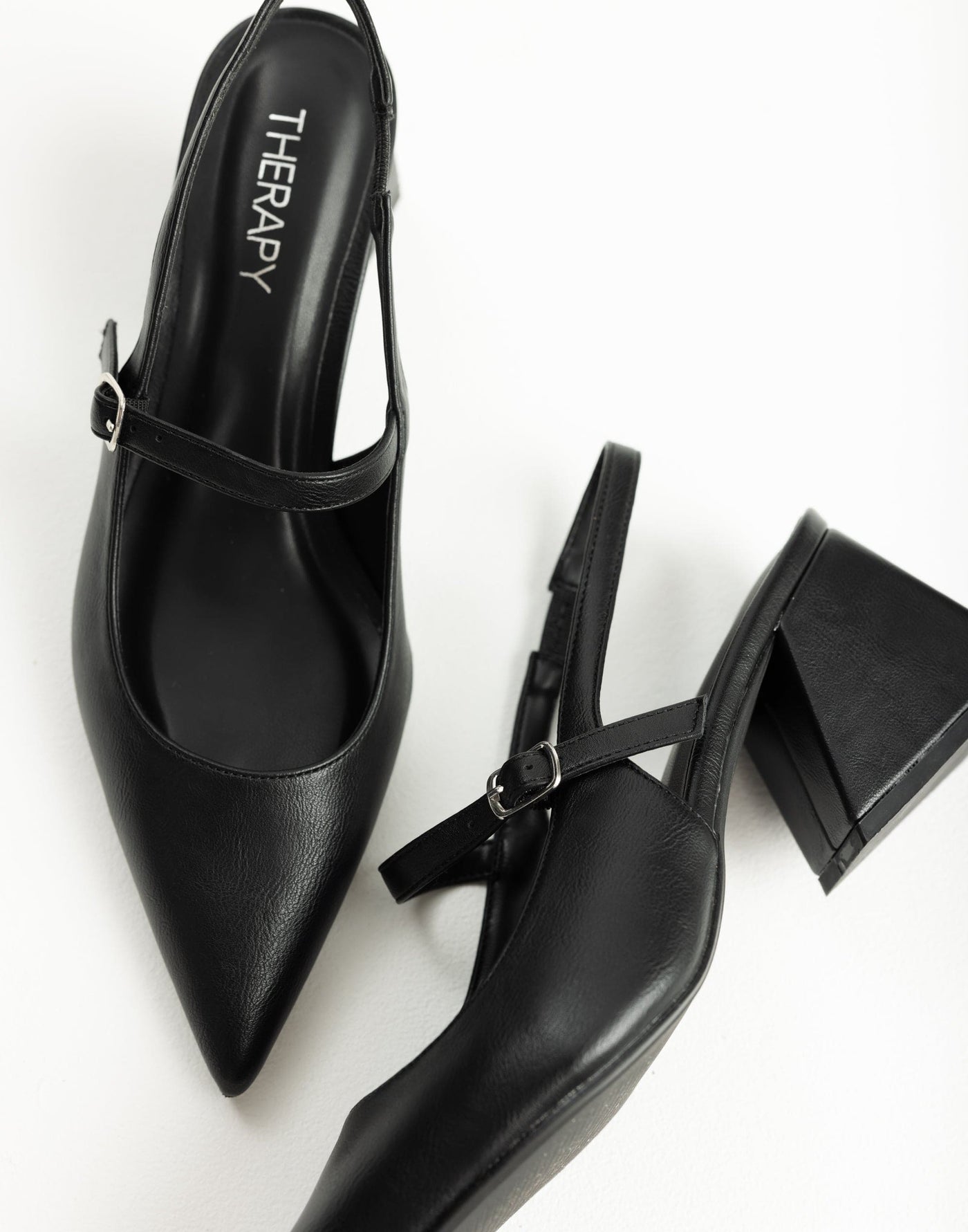 The Sharp Heels (Black Smooth) - By Therapy - Pointed Toe Block Block Heel - Women's Shoes - Charcoal Clothing