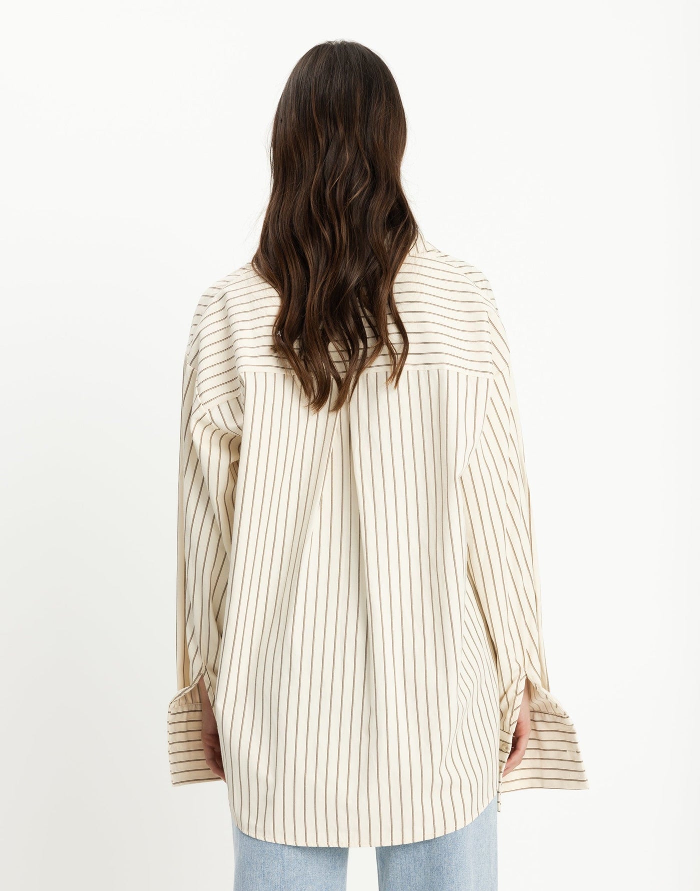 Lena Shirt (Cream Pinstripe) | CHARCOAL Exclusive - Oversized Boyfriend Style Dress Long Sleeve Shirt - Women's Shirt - Charcoal Clothing