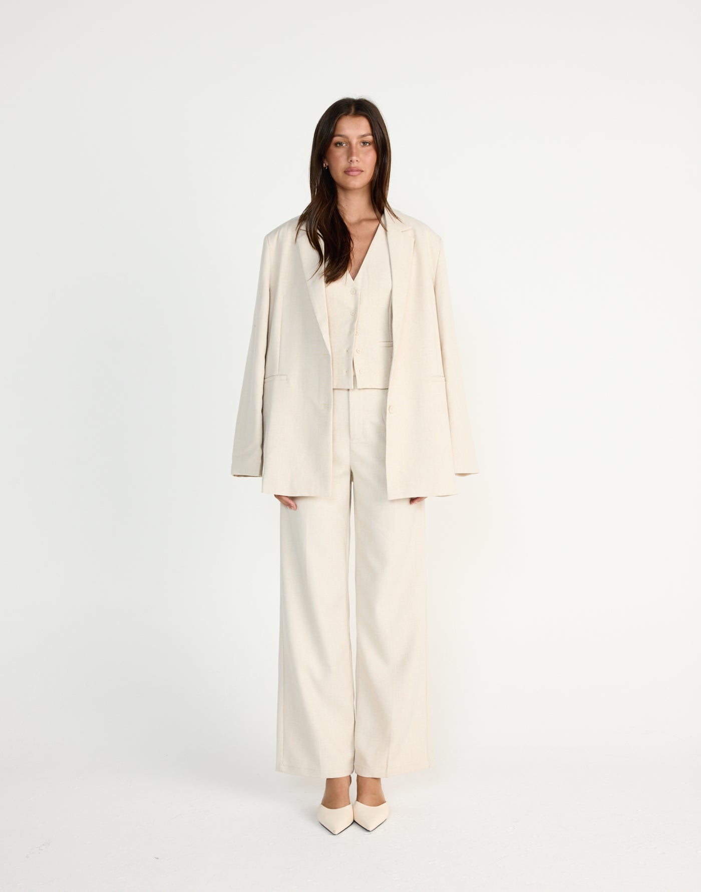 Reagan Blazer (Cream Marle) | CHARCOAL EXCLUSIVE | Oversized blazer with shoulder pads - Women's Outerwear - Charcoal Clothing