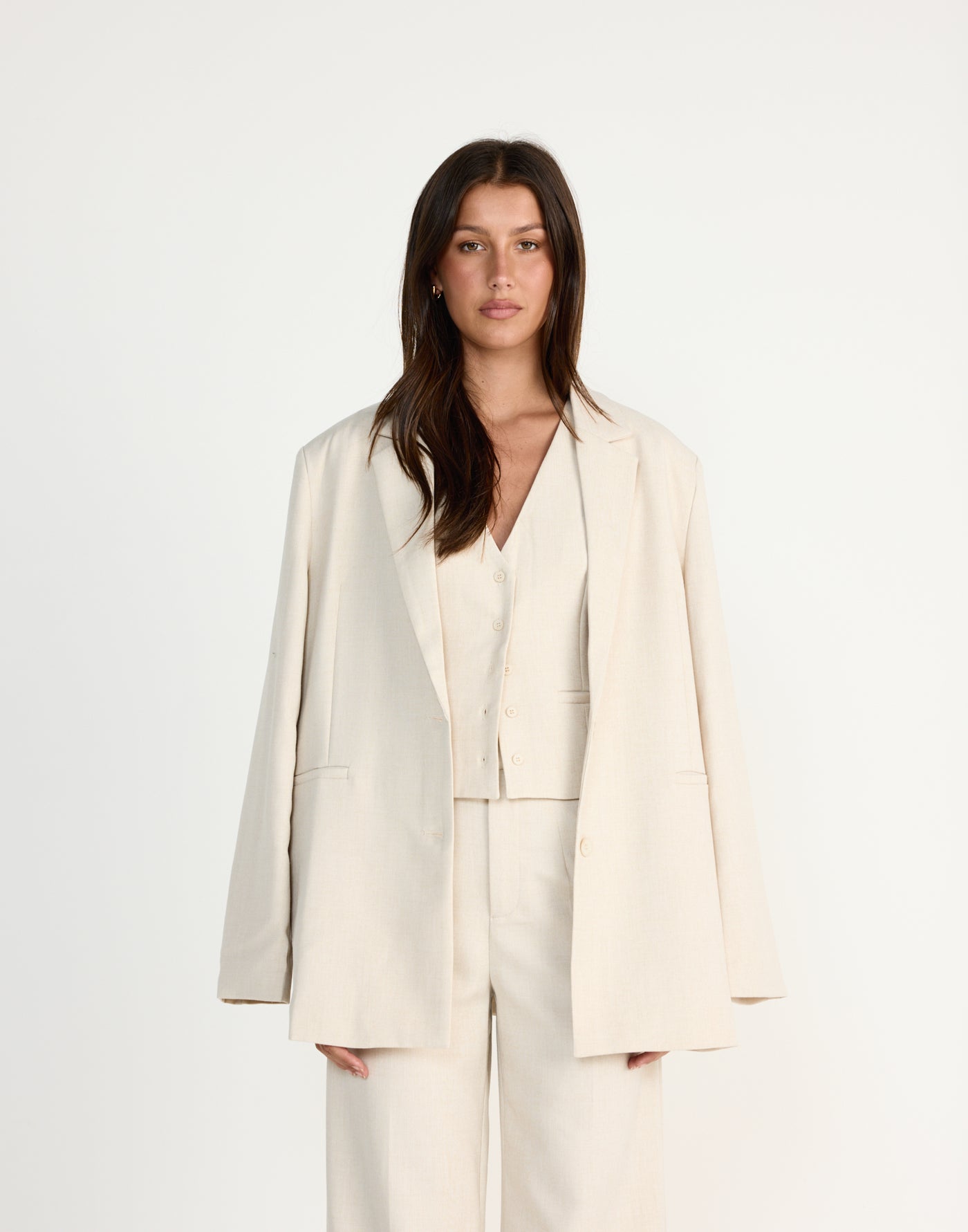 Reagan Blazer (Cream Marle) | CHARCOAL EXCLUSIVE | Oversized blazer with shoulder pads - Women's Outerwear - Charcoal Clothing