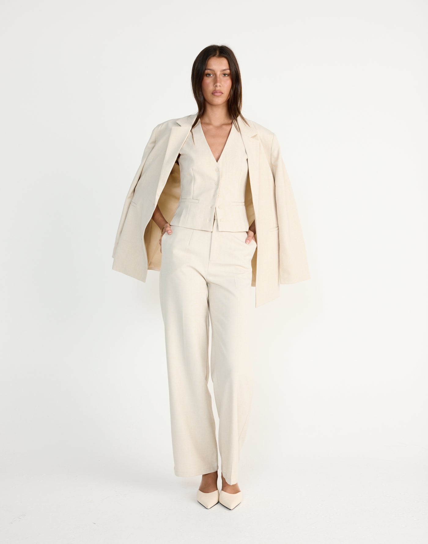 Reagan Blazer (Cream Marle) | CHARCOAL EXCLUSIVE | Oversized blazer with shoulder pads - Women's Outerwear - Charcoal Clothing