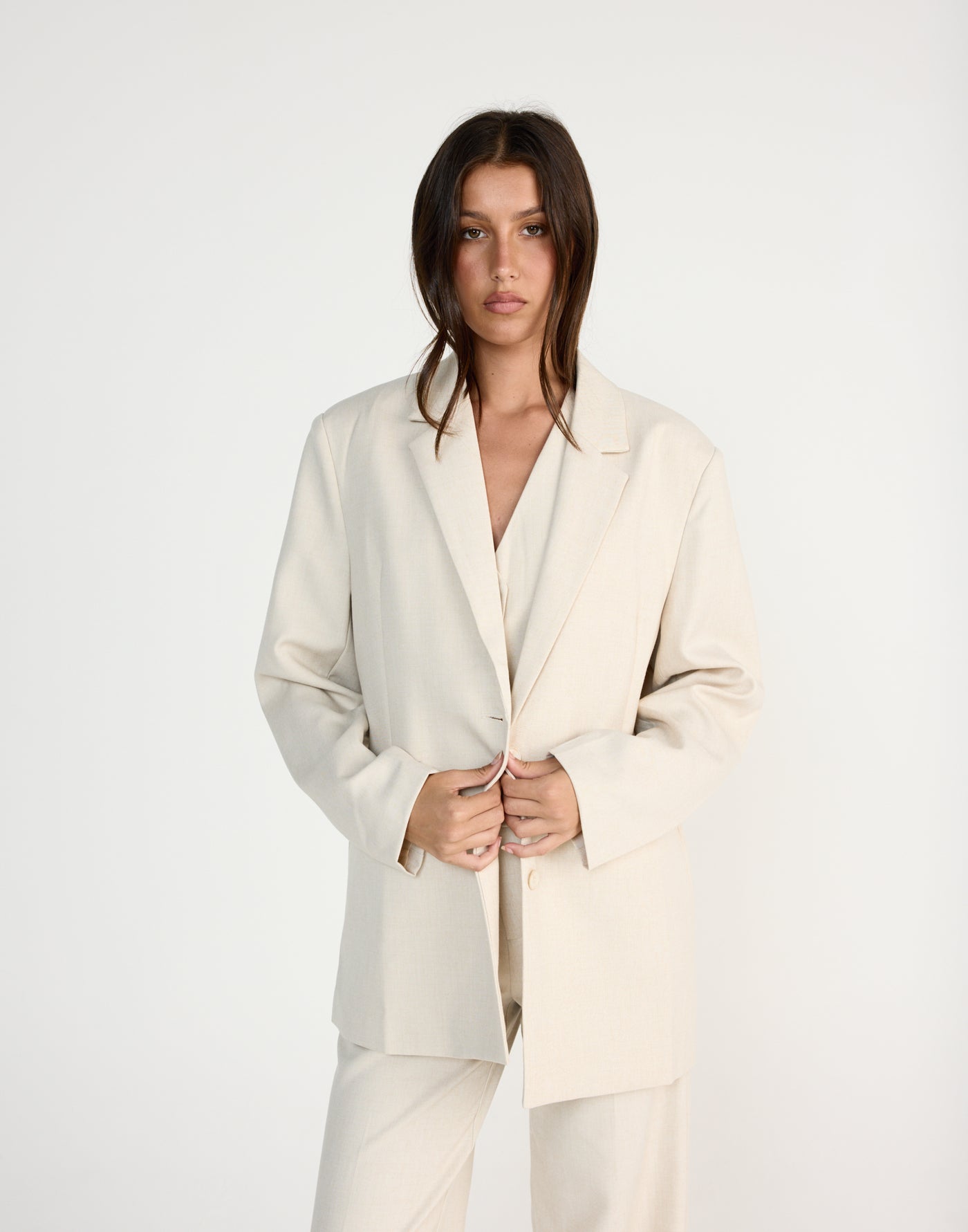 Reagan Blazer (Cream Marle) | CHARCOAL EXCLUSIVE | Oversized blazer with shoulder pads - Women's Outerwear - Charcoal Clothing