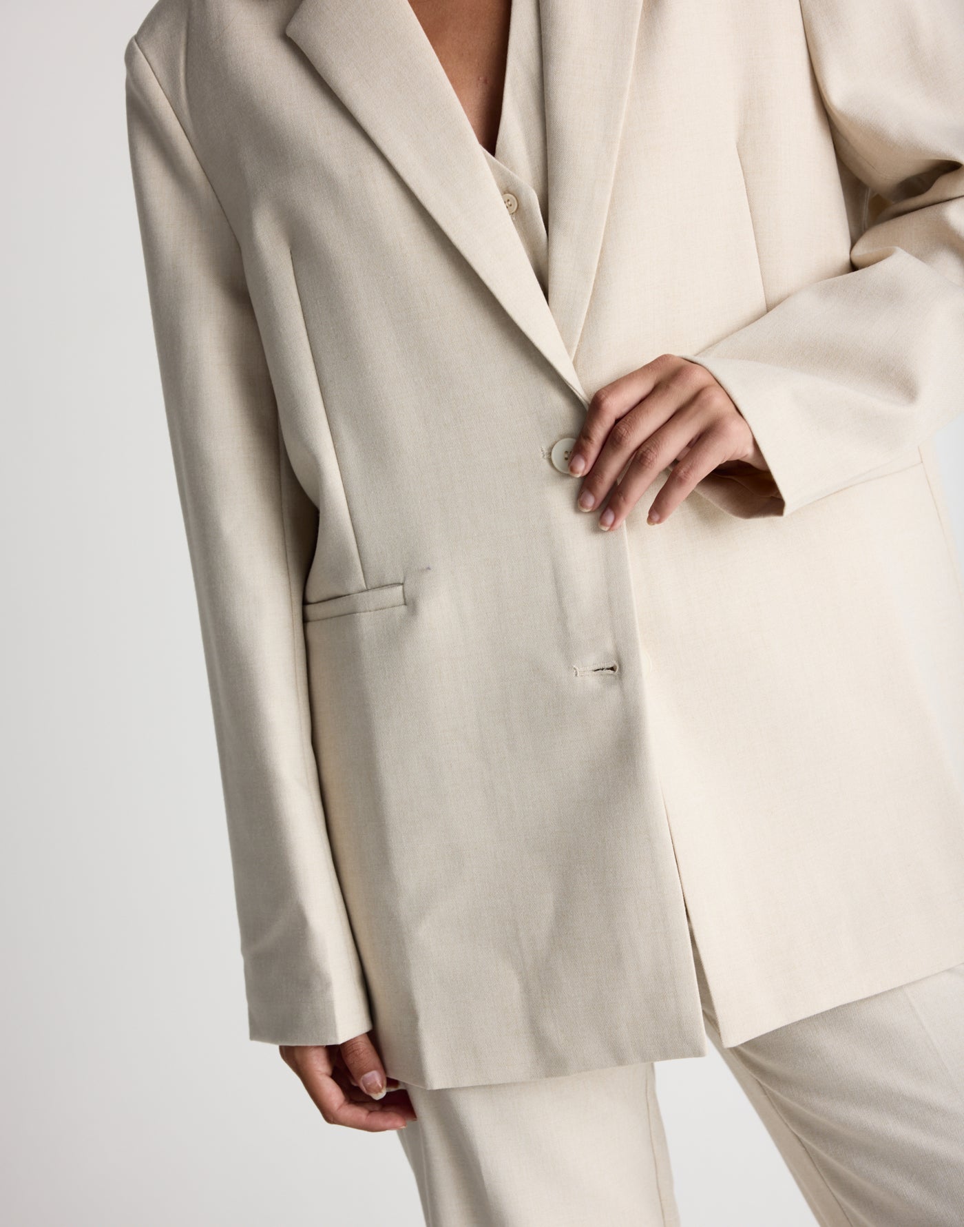 Reagan Blazer (Cream Marle) | CHARCOAL EXCLUSIVE | Oversized blazer with shoulder pads - Women's Outerwear - Charcoal Clothing