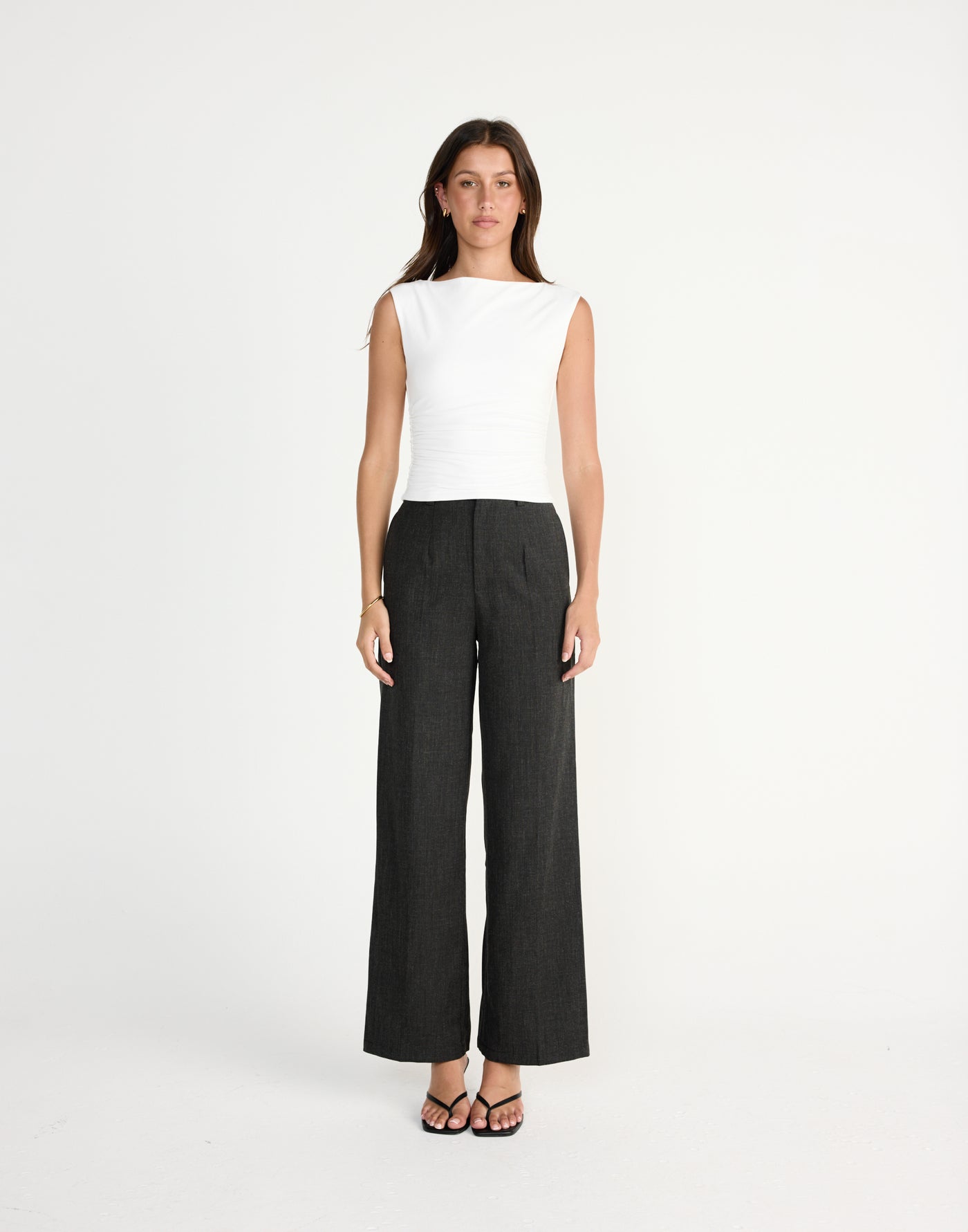 Kellan Top (White) | CHARCOAL EXCLUSIVE | Boatneck top bodycon and gathering on sides - Women's Top - Charcoal Clothing