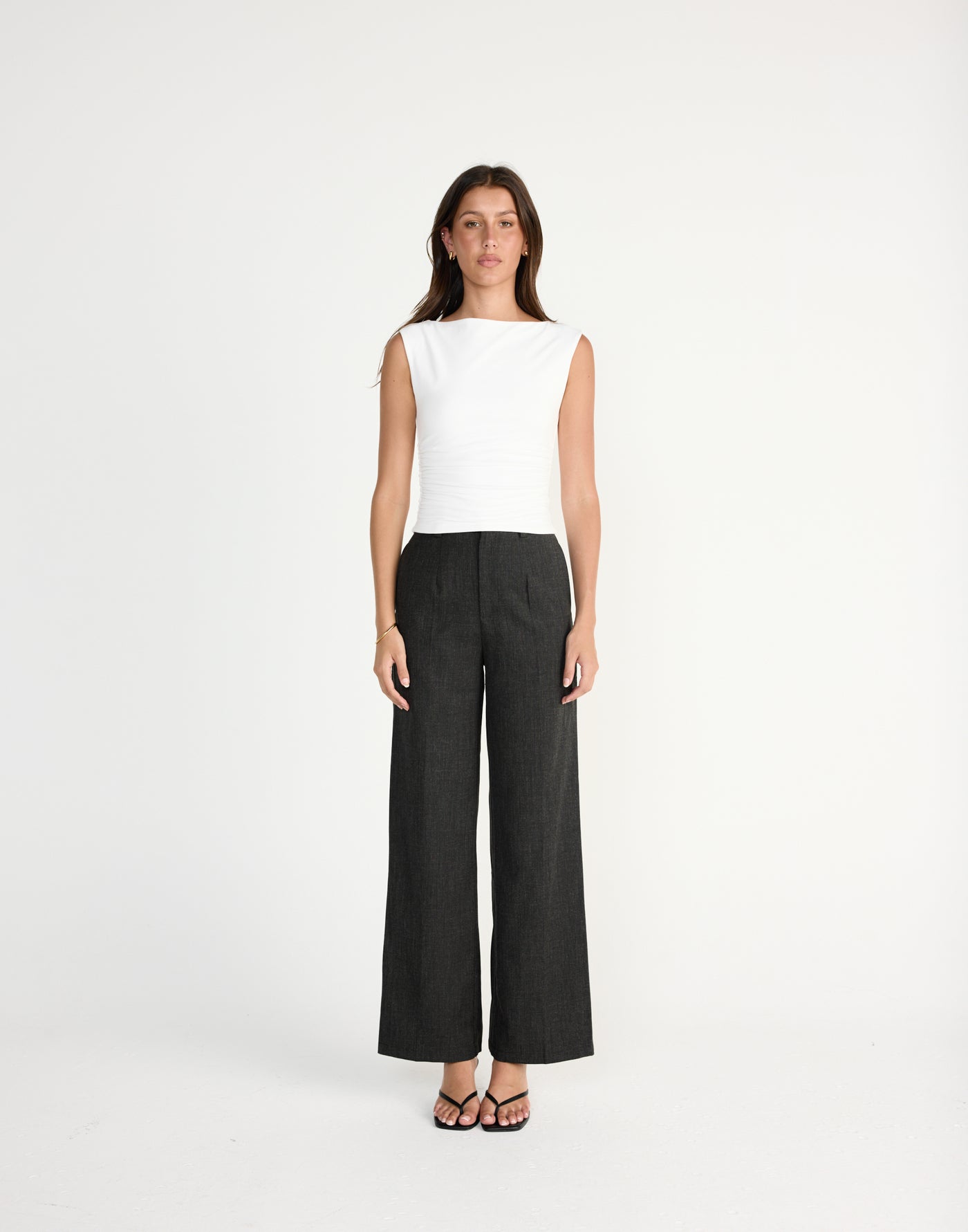 Kellan Top (White) | CHARCOAL EXCLUSIVE | Boatneck top bodycon and gathering on sides - Women's Top - Charcoal Clothing