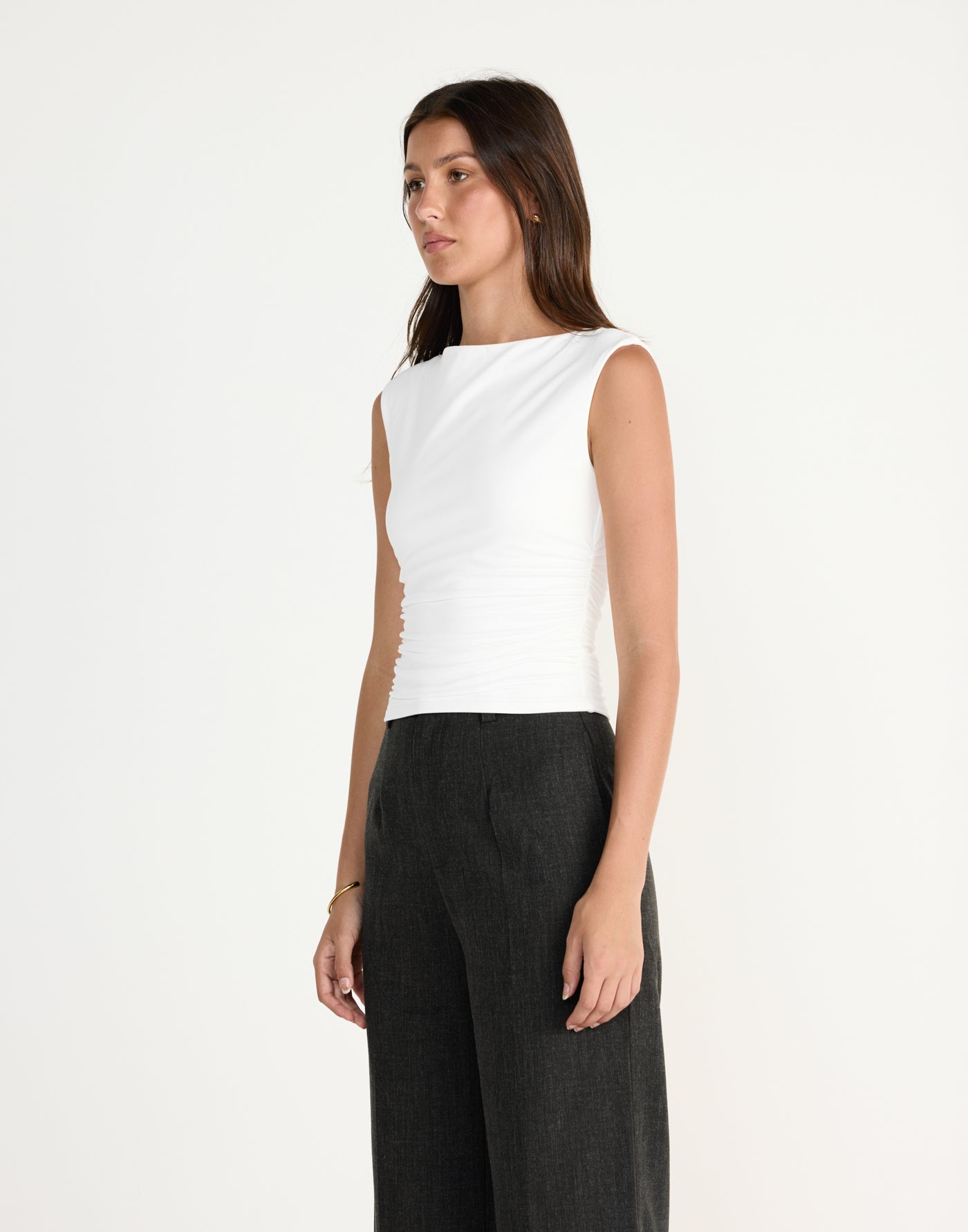 Kellan Top (White) | CHARCOAL EXCLUSIVE | Boatneck top bodycon and gathering on sides - Women's Top - Charcoal Clothing