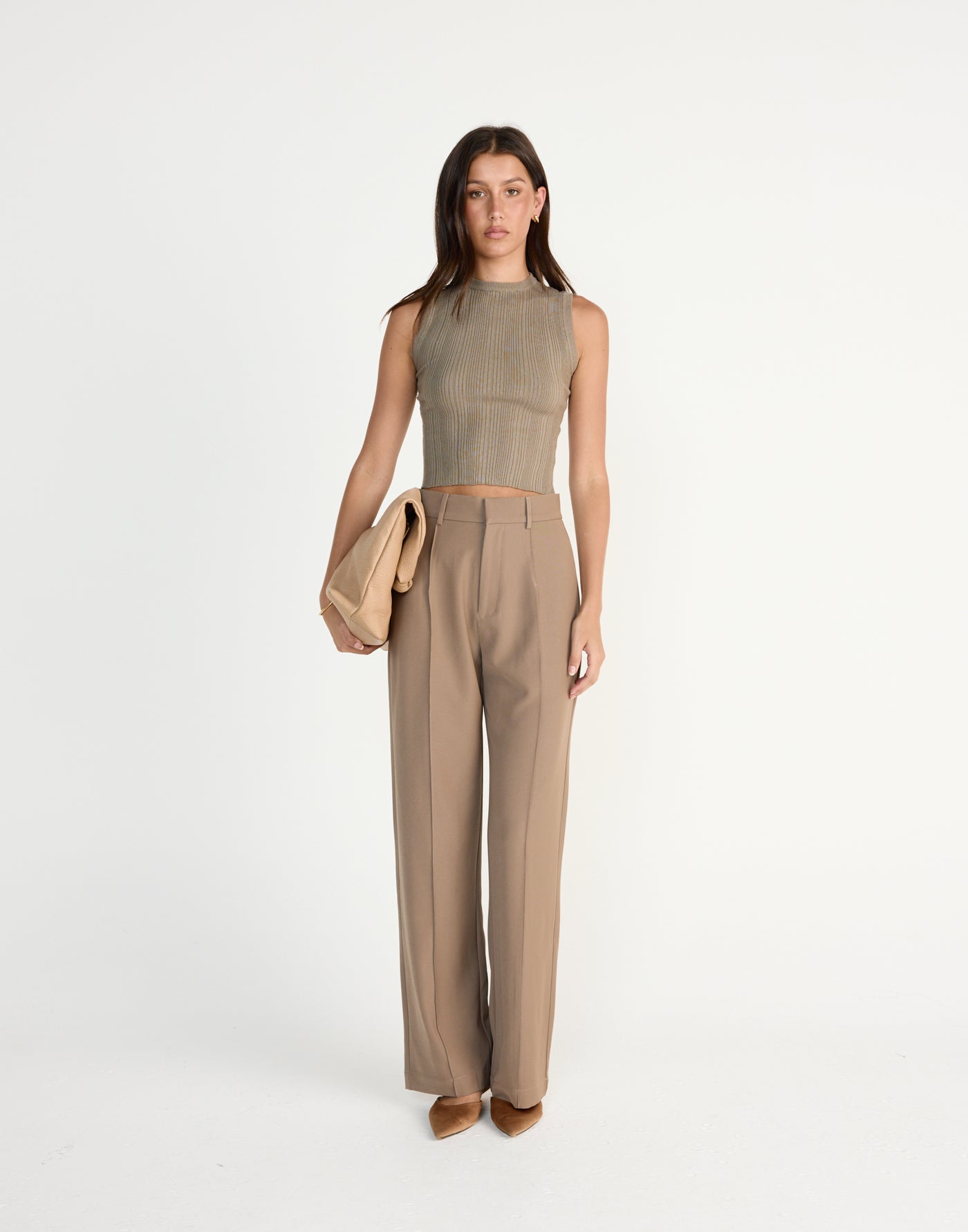 Robin Top (Dusty Olive) | CHARCOAL Exclusive - Knit fabrication crew neck top - Women's Top - Charcoal Clothing