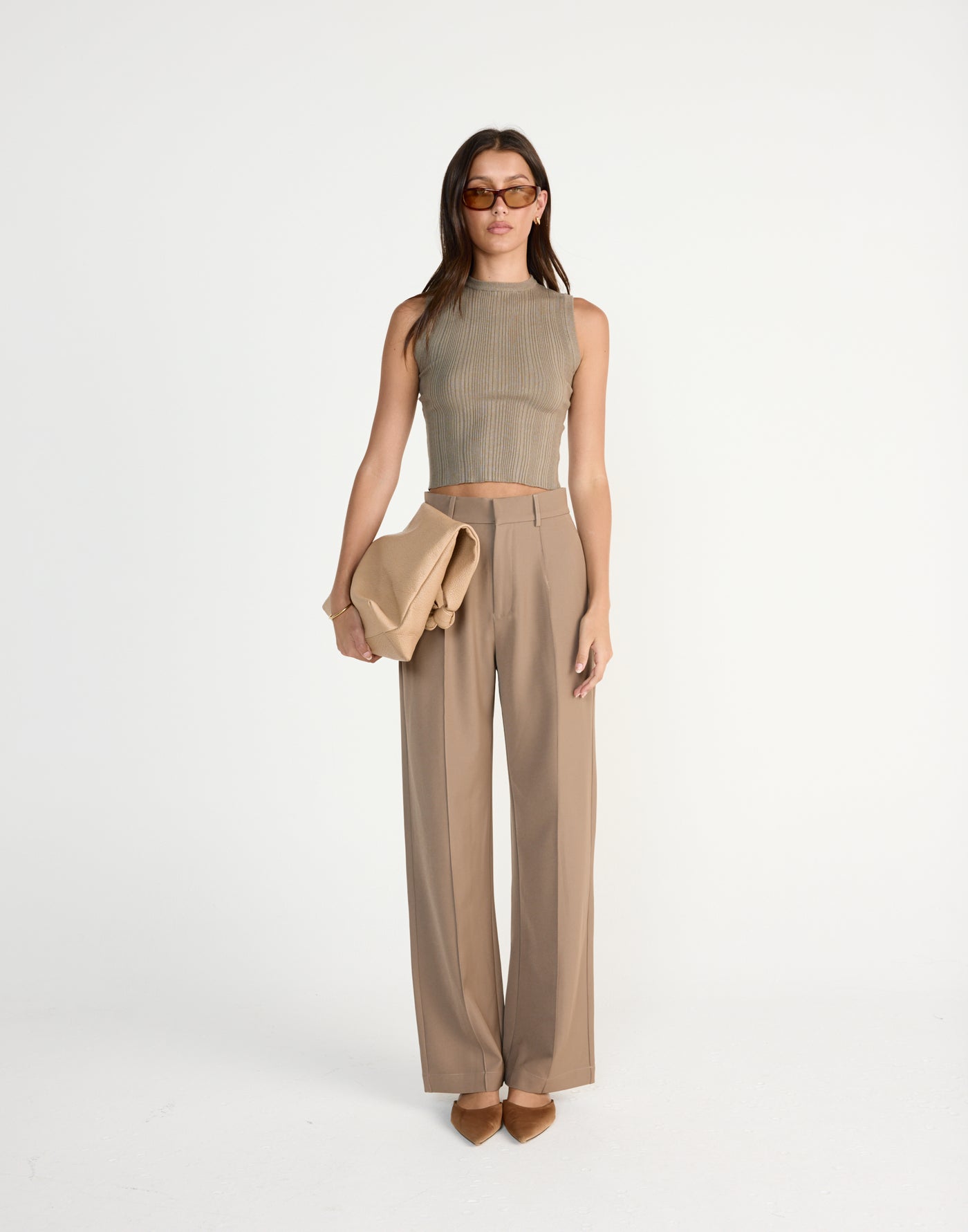 Robin Top (Dusty Olive) | CHARCOAL Exclusive - Knit fabrication crew neck top - Women's Top - Charcoal Clothing