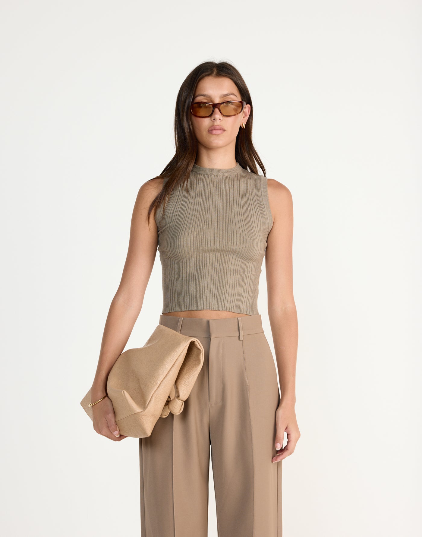 Robin Top (Dusty Olive) | CHARCOAL Exclusive - Knit fabrication crew neck top - Women's Top - Charcoal Clothing