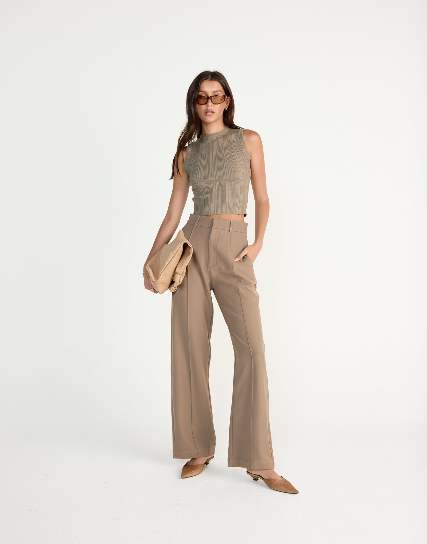 Robin Top (Dusty Olive) | CHARCOAL Exclusive - Knit fabrication crew neck top - Women's Top - Charcoal Clothing