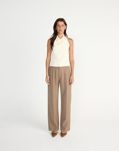 Tansie Top (Cream) | CHARCOAL Exclusive - Highneck cowl neck top with open back - Women's Top - Charcoal Clothing