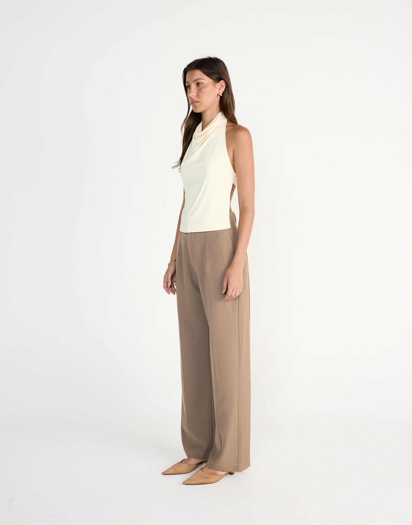 Tansie Top (Cream) | CHARCOAL Exclusive - Highneck cowl neck top with open back - Women's Top - Charcoal Clothing