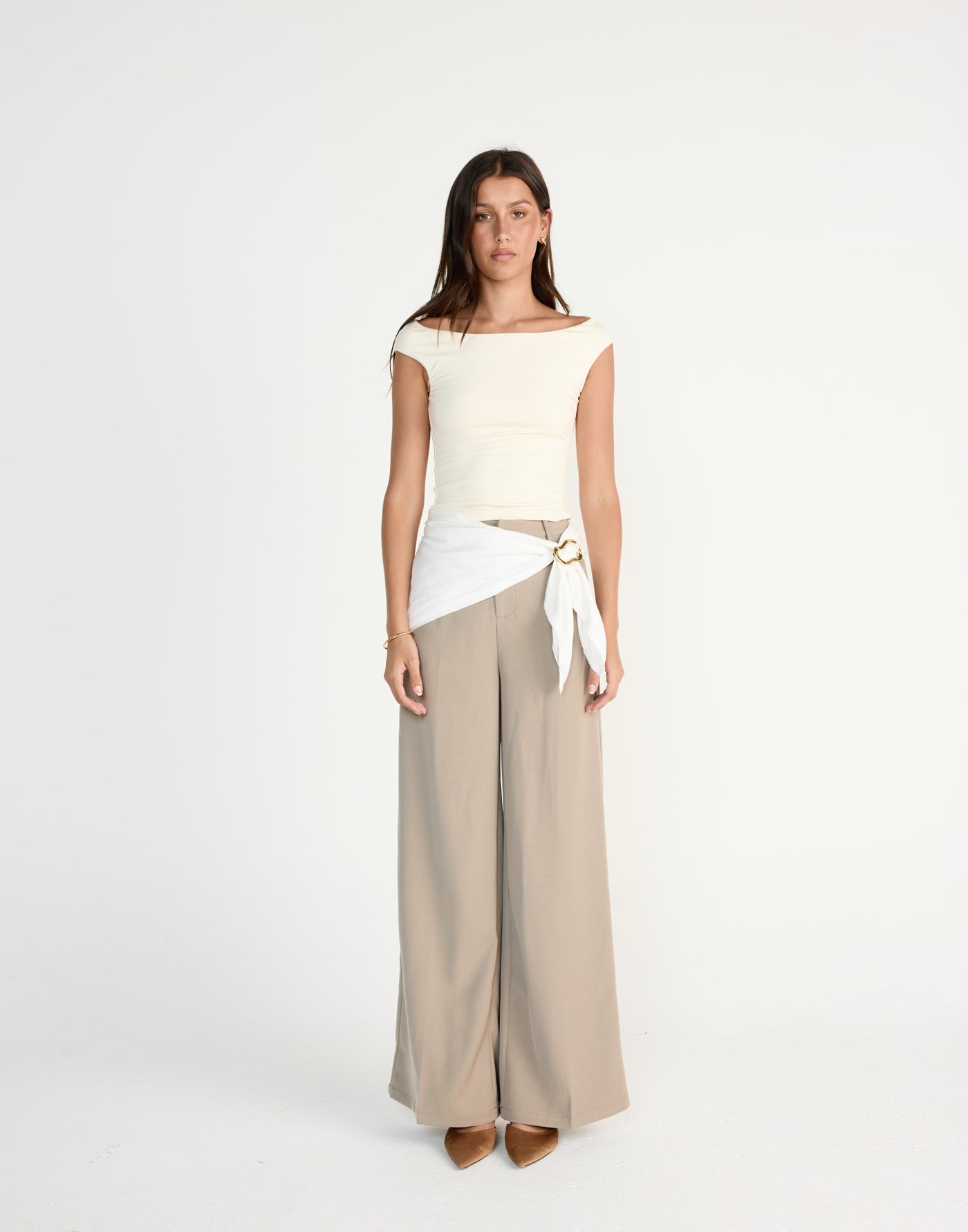 Sunkissed Top (Oat) | CHARCOAL Exclusive - Off the shoulder bodycon scoop neck top - Women's Top - Charcoal Clothing