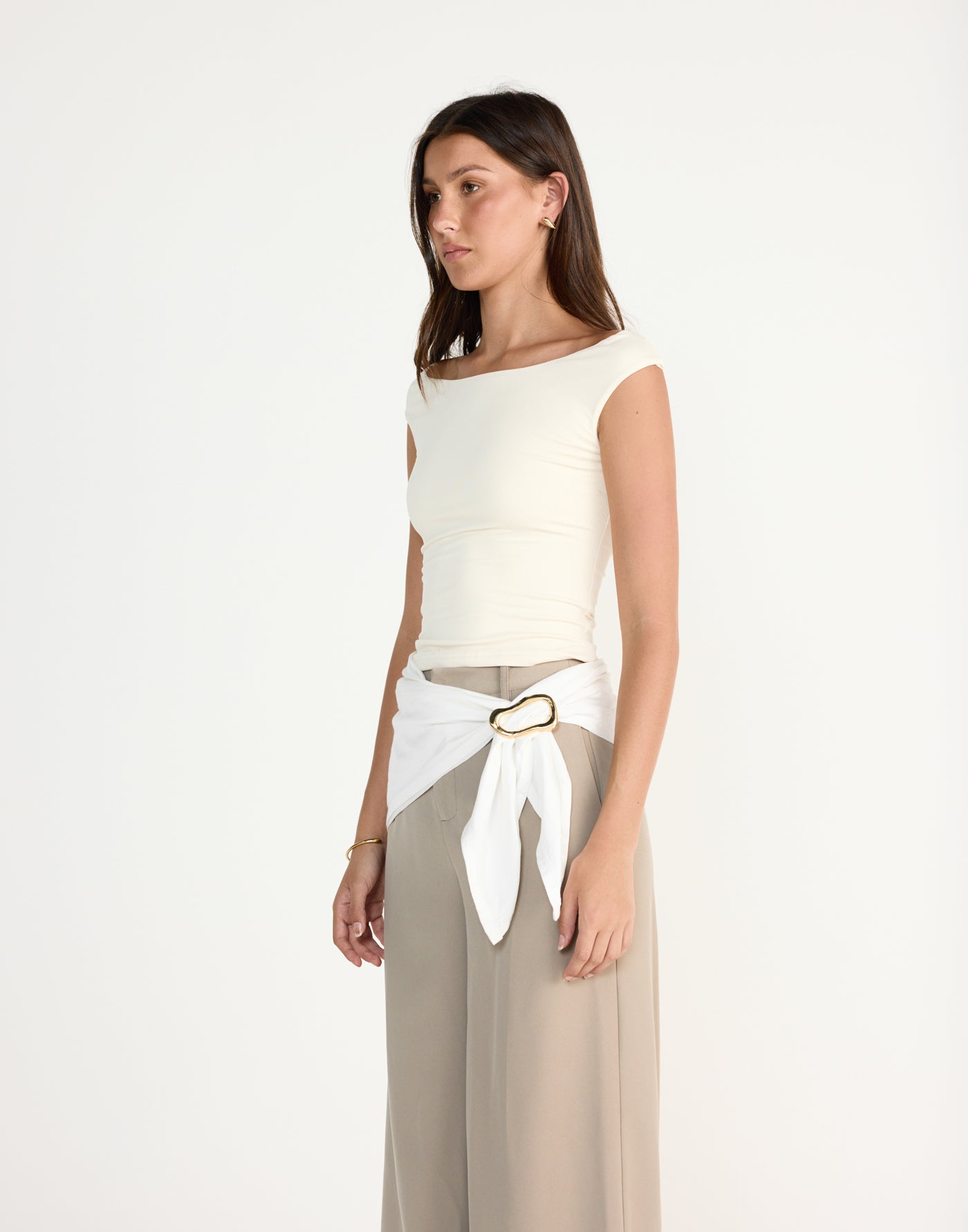 Sunkissed Top (Oat) | CHARCOAL Exclusive - Off the shoulder bodycon scoop neck top - Women's Top - Charcoal Clothing