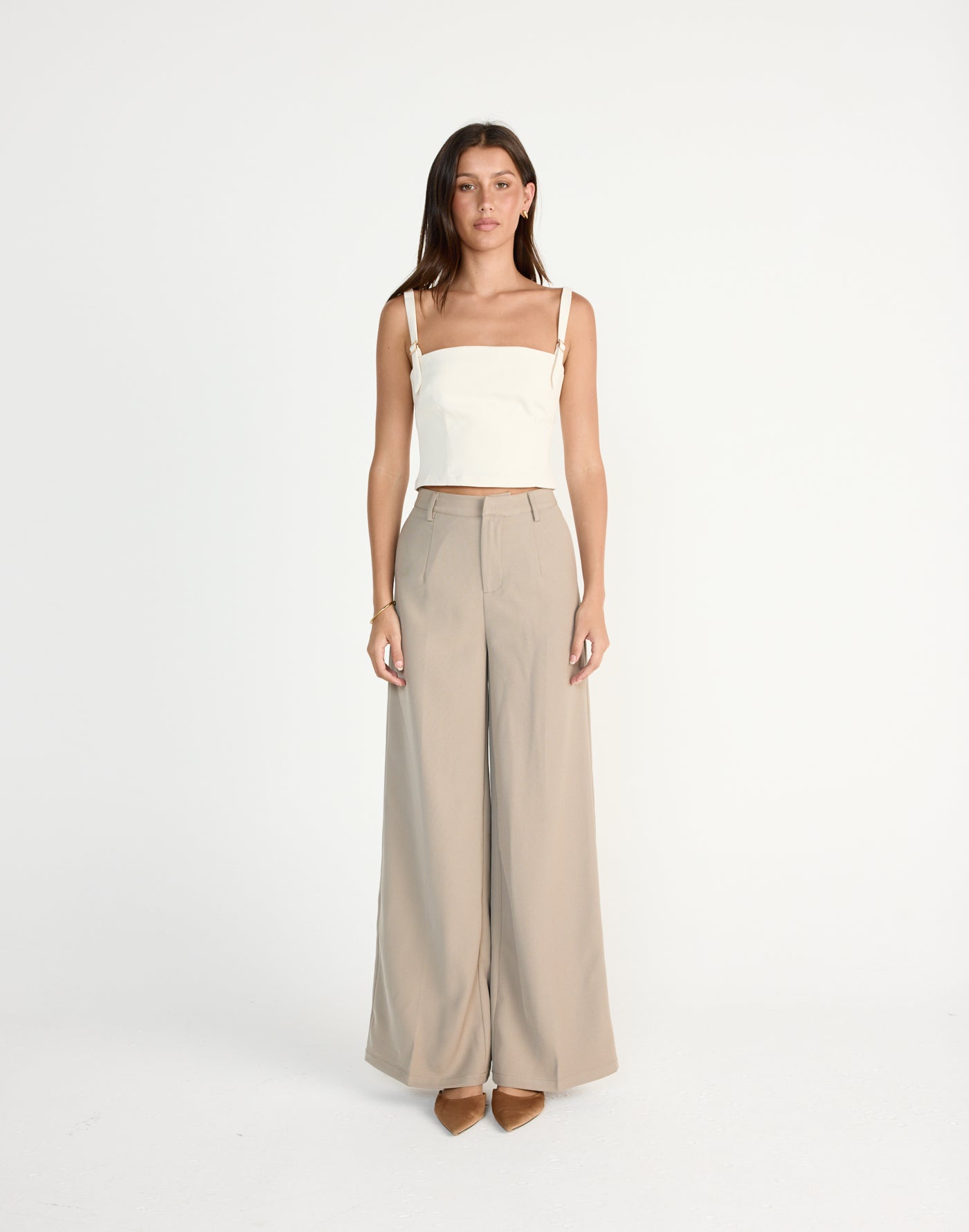 Dominique Top (Oat) | CHARCOAL EXCLUSIVE | Fitted top with adjustable straps - Women's Top - Charcoal Clothing