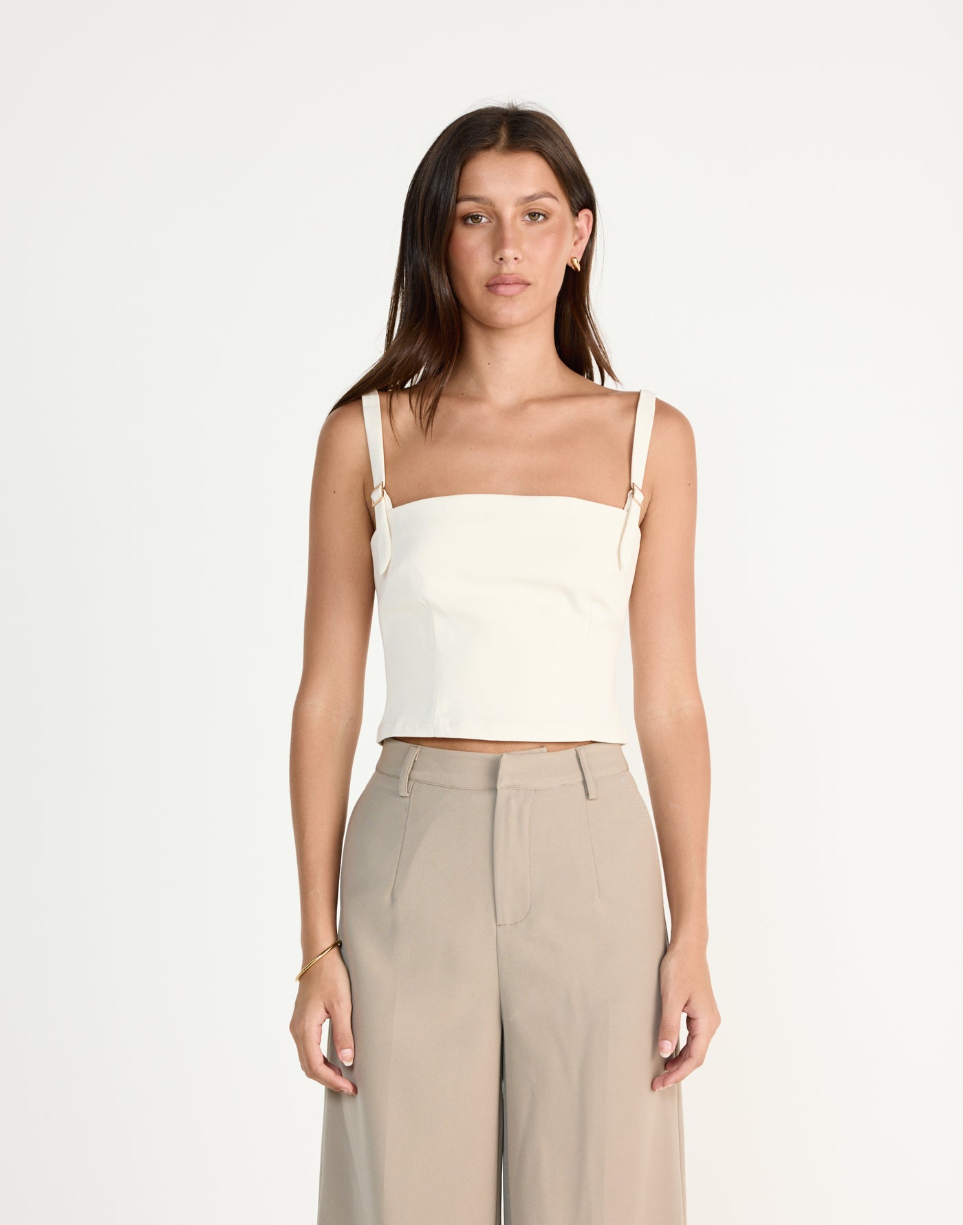 Dominique Top (Oat) | CHARCOAL EXCLUSIVE | Fitted top with adjustable straps - Women's Top - Charcoal Clothing