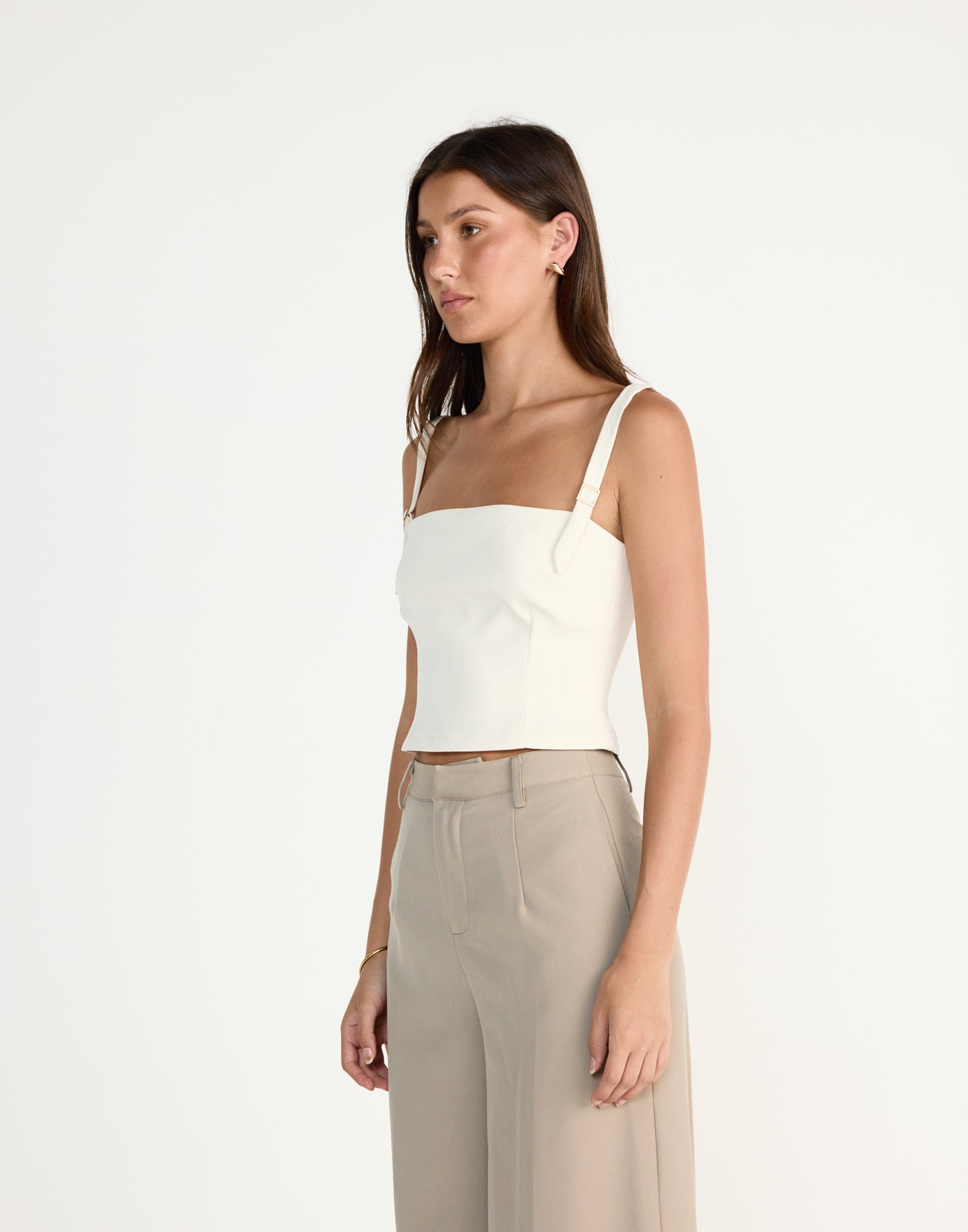 Dominique Top (Oat) | CHARCOAL EXCLUSIVE | Fitted top with adjustable straps - Women's Top - Charcoal Clothing