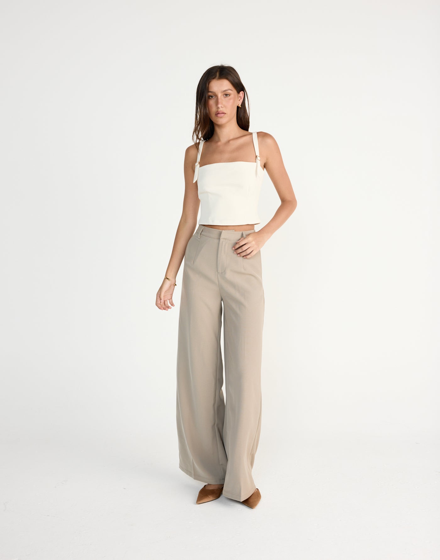 Dominique Top (Oat) | CHARCOAL EXCLUSIVE | Fitted top with adjustable straps - Women's Top - Charcoal Clothing