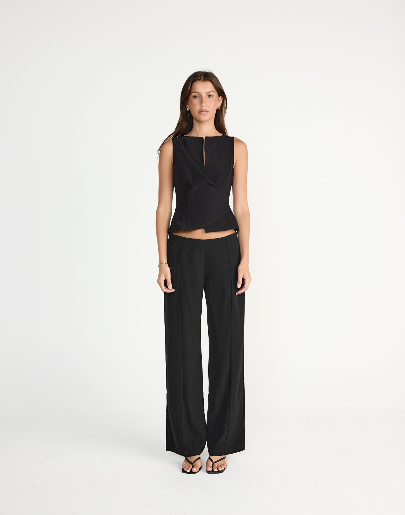 Tonya Top (Black) | CHARCOAL Exclusive - Wrap around fitted v neck top - Women's Top - Charcoal Clothing