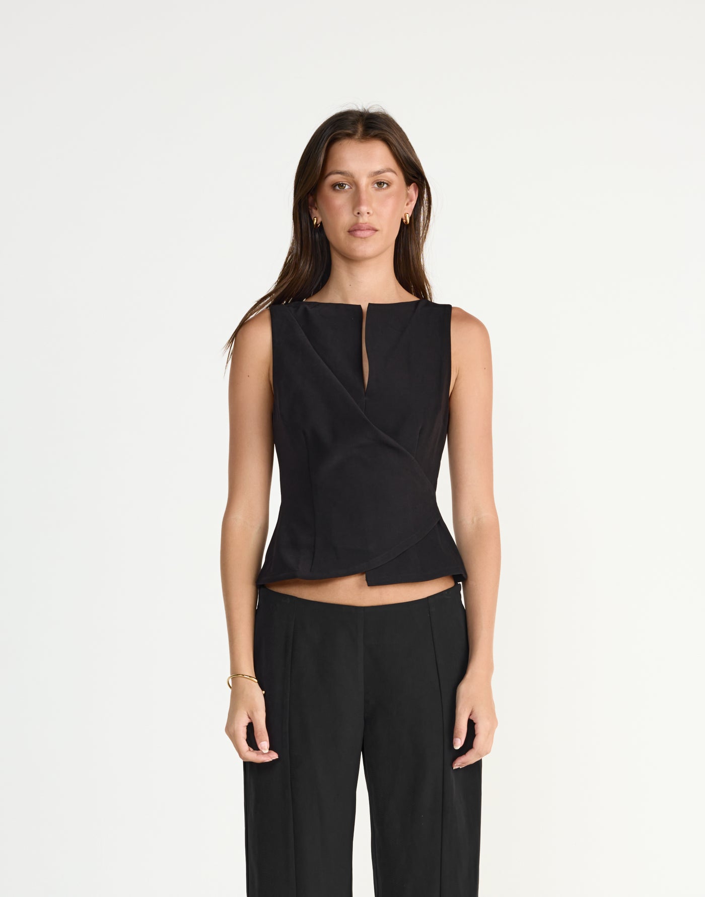 Tonya Top (Black) | CHARCOAL Exclusive - Wrap around fitted v neck top - Women's Top - Charcoal Clothing