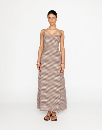 Mckenna Maxi Dress (Choc Gingham) | CHARCOAL Exclusive - - Women's Top - Charcoal Clothing