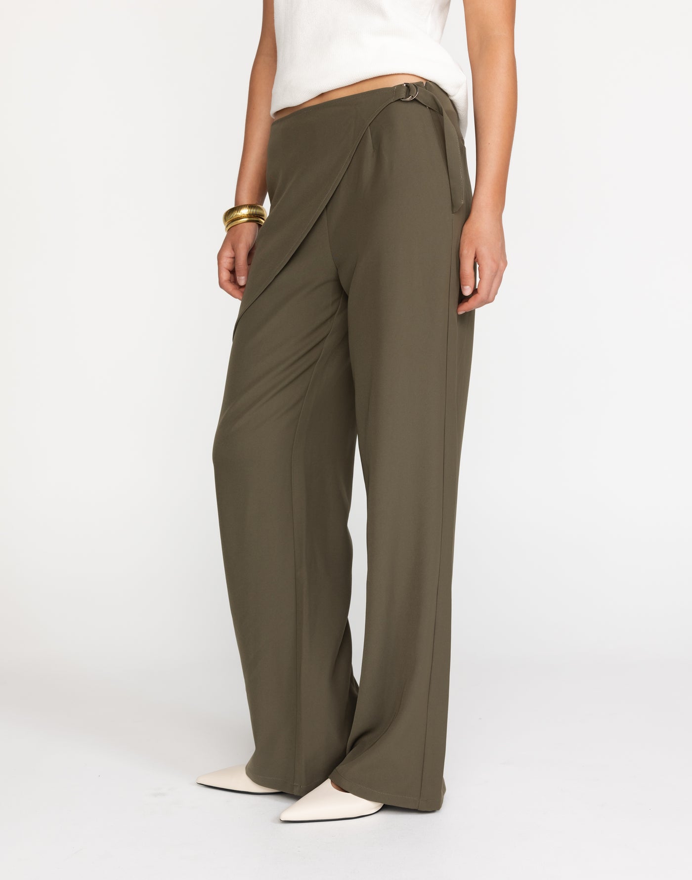 Maira Pants (Olive) | CHARCOAL Exclusive - Front Additional Panel Mid to High Rise Pants - Women's Pants - Charcoal Clothing