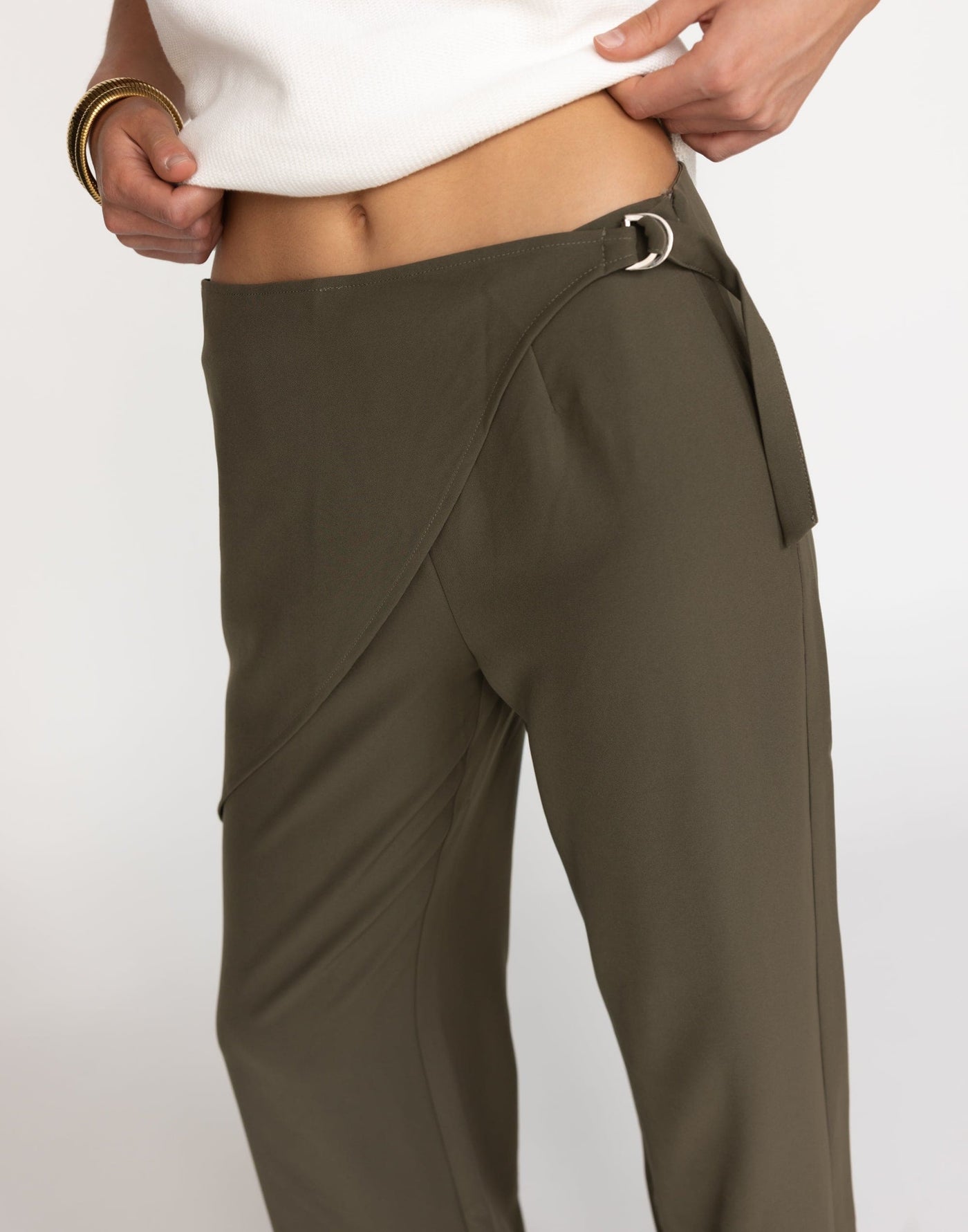 Maira Pants (Olive) | CHARCOAL Exclusive - Front Additional Panel Mid to High Rise Pants - Women's Pants - Charcoal Clothing