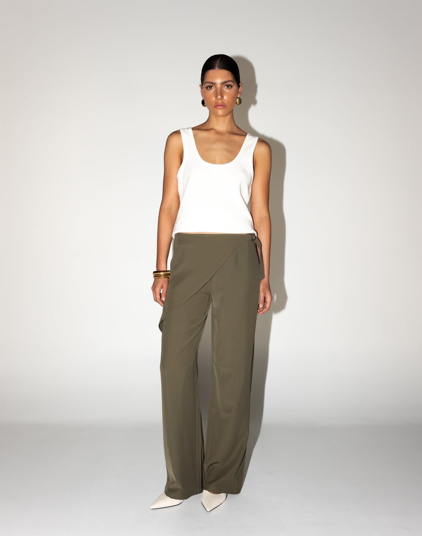 Maira Pants (Olive) | CHARCOAL Exclusive - Front Additional Panel Mid to High Rise Pants - Women's Pants - Charcoal Clothing