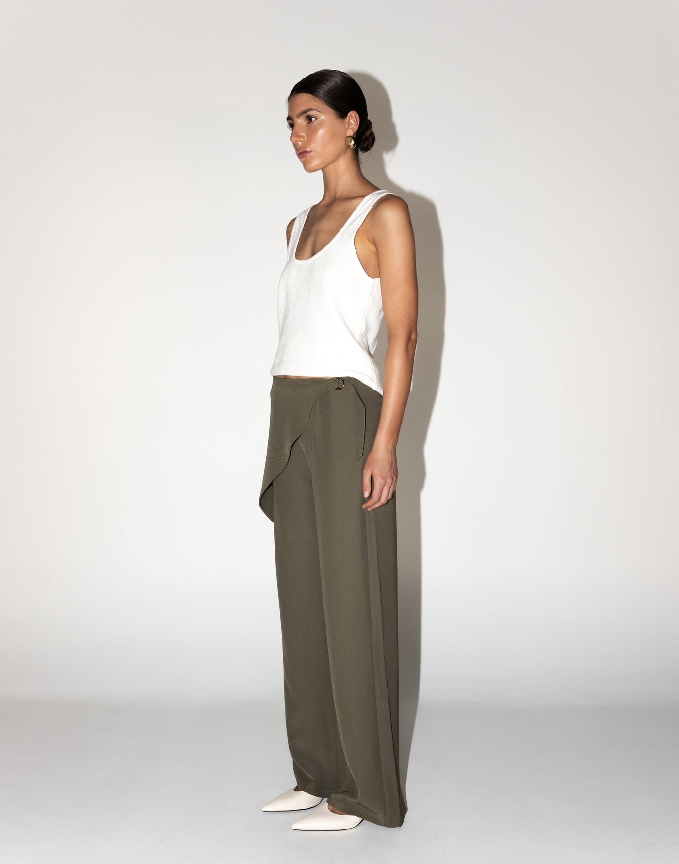 Maira Pants (Olive) | CHARCOAL Exclusive - Front Additional Panel Mid to High Rise Pants - Women's Pants - Charcoal Clothing