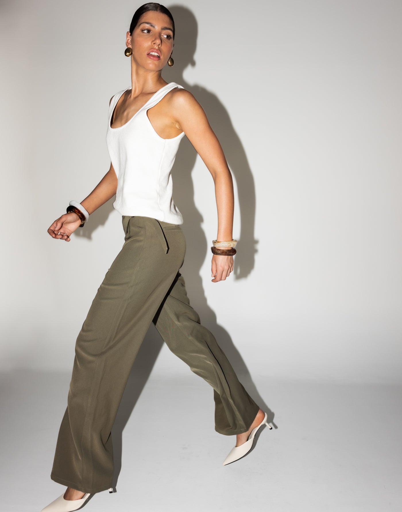 Maira Pants (Olive) | CHARCOAL Exclusive - Front Additional Panel Mid to High Rise Pants - Women's Pants - Charcoal Clothing