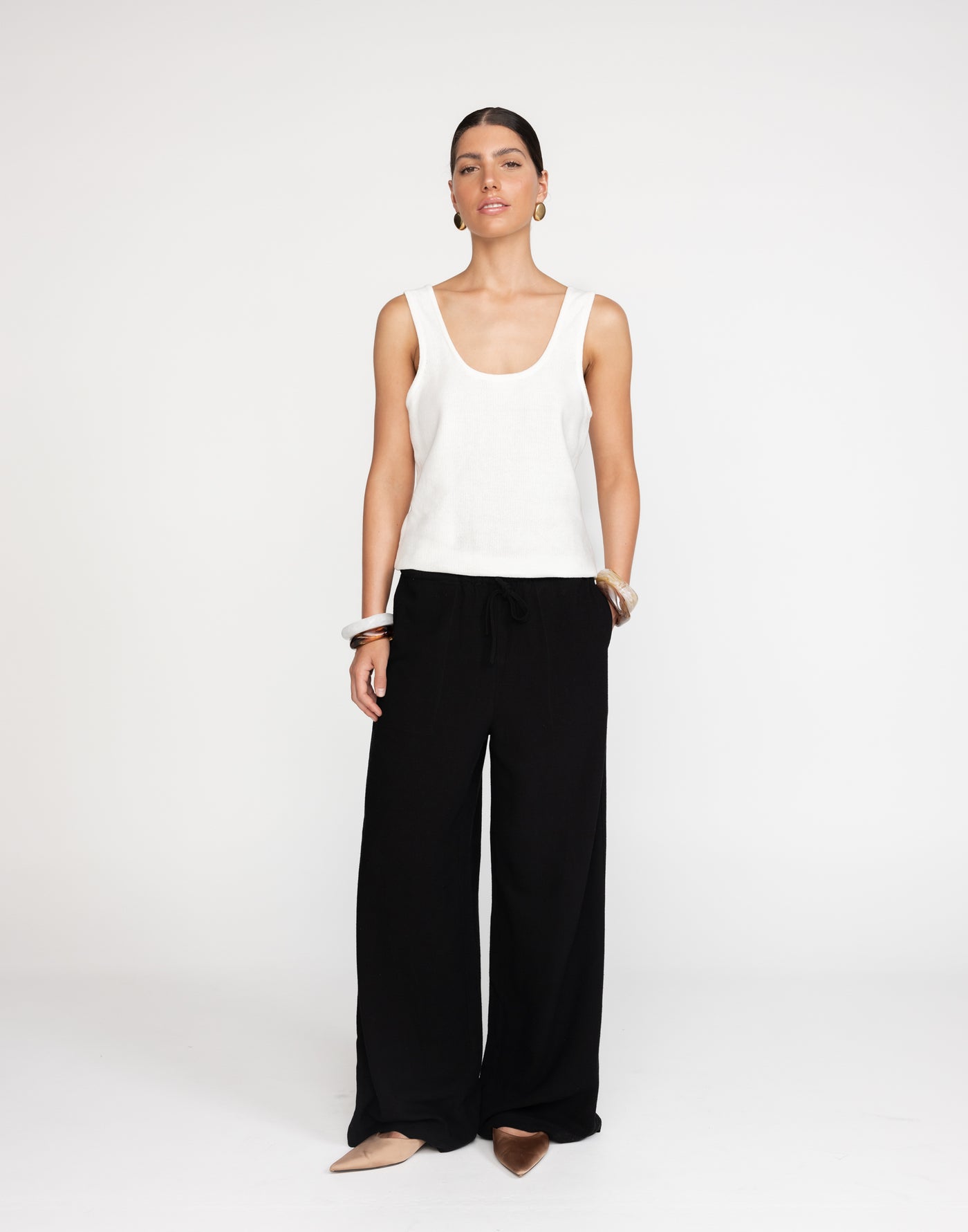 Amee Linen Pants (Black) - Adjustable Waist Tie Linen Pants - Women's Pants - Charcoal Clothing