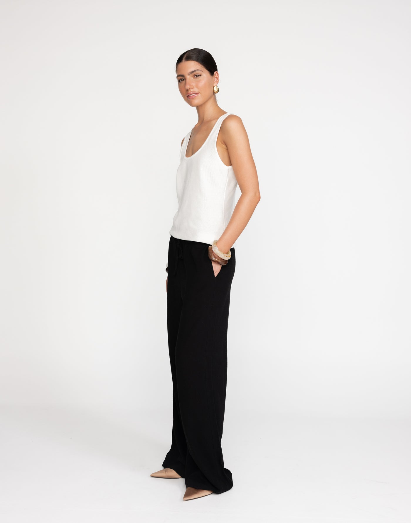 Amee Linen Pants (Black) - Adjustable Waist Tie Linen Pants - Women's Pants - Charcoal Clothing