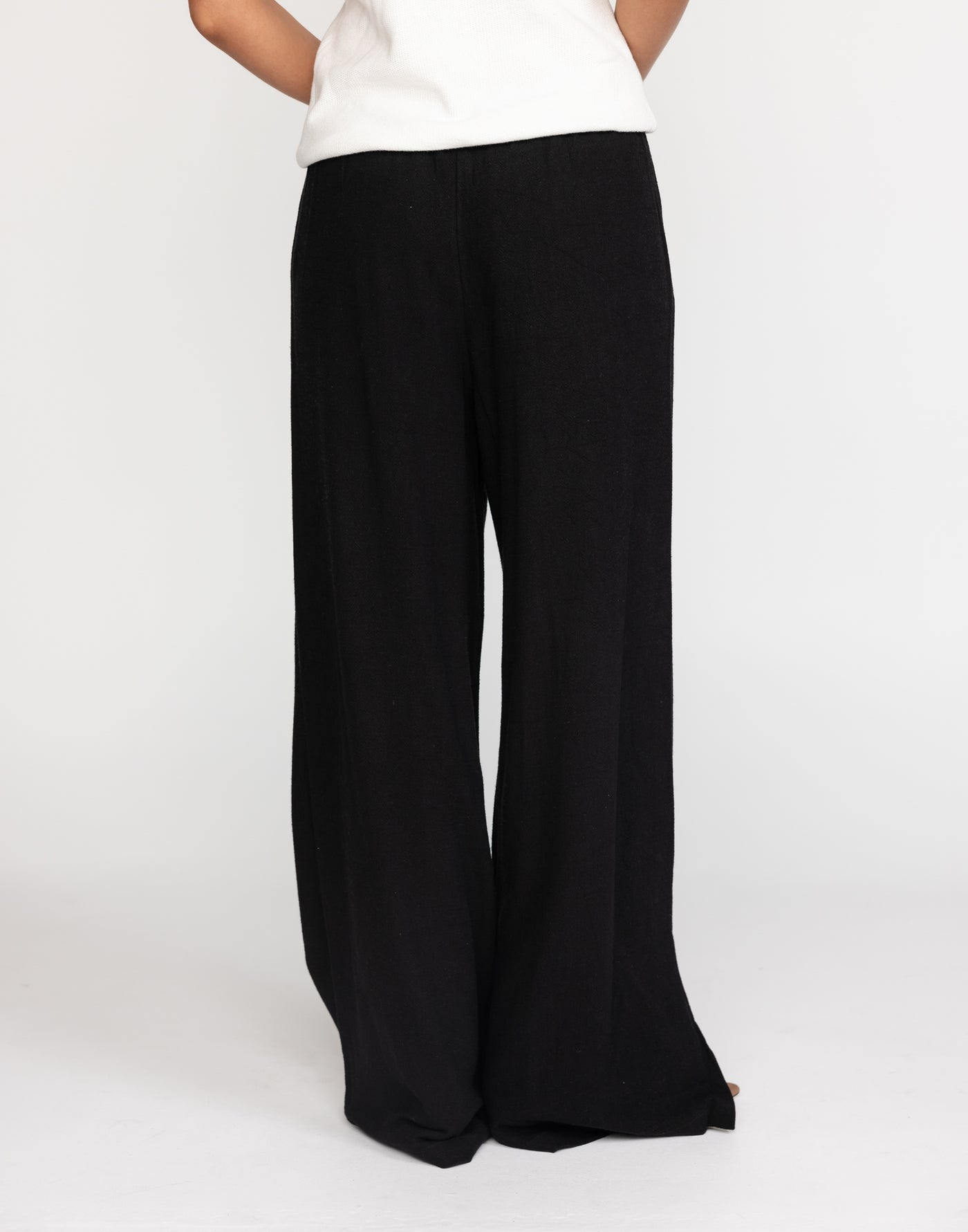 Amee Linen Pants (Black) - Adjustable Waist Tie Linen Pants - Women's Pants - Charcoal Clothing