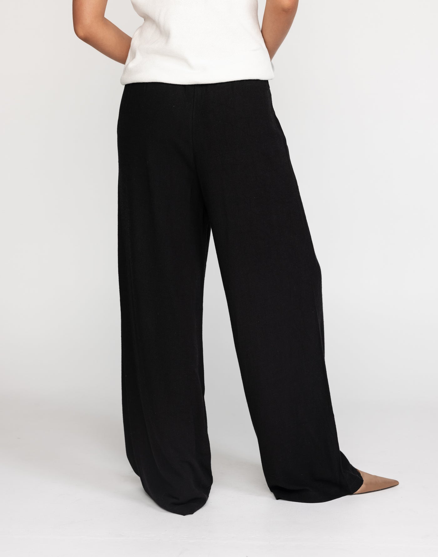 Amee Linen Pants (Black) - Adjustable Waist Tie Linen Pants - Women's Pants - Charcoal Clothing