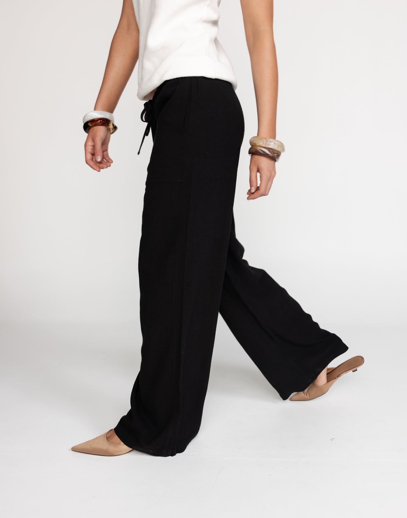 Amee Linen Pants (Black) - Adjustable Waist Tie Linen Pants - Women's Pants - Charcoal Clothing