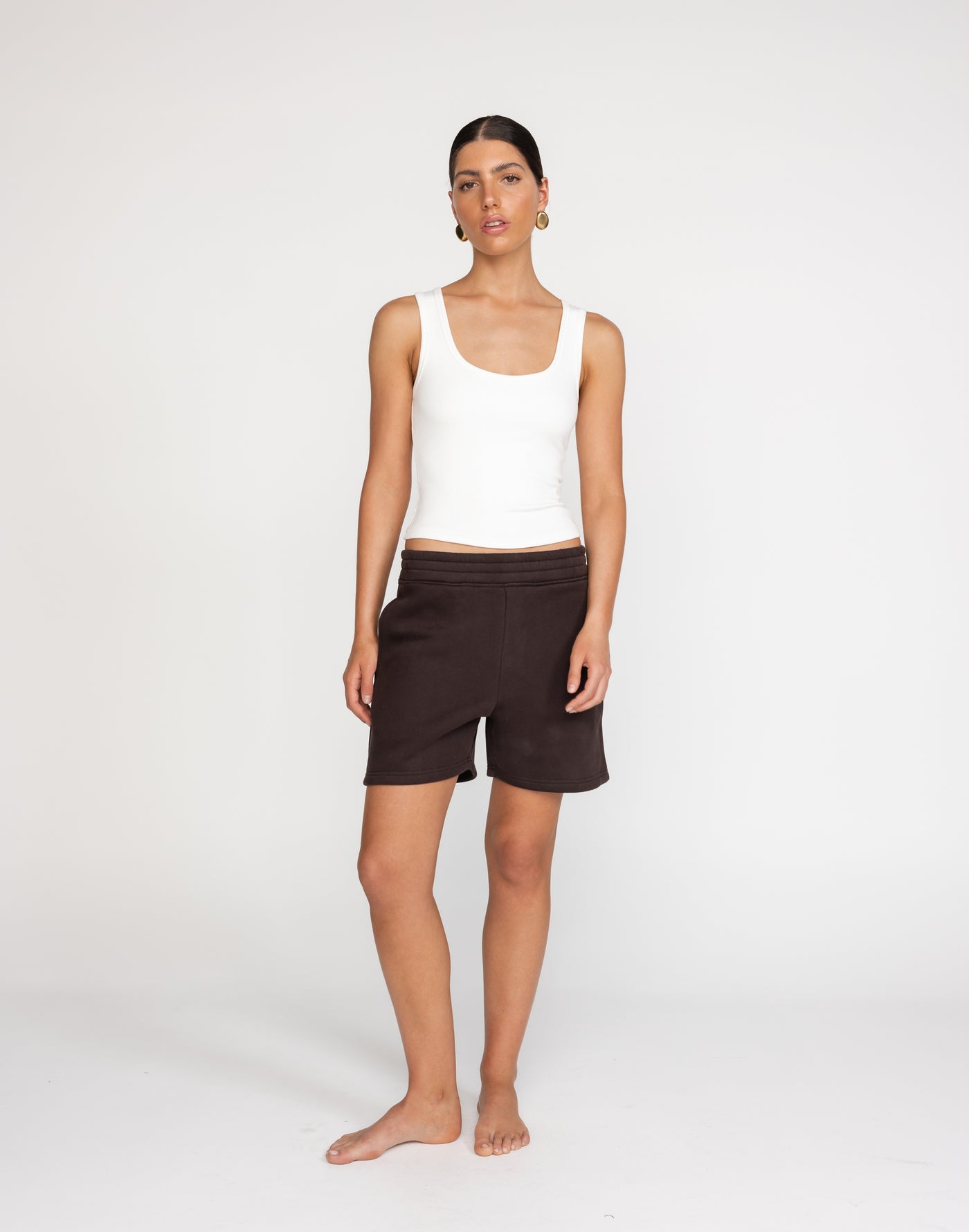 Clayton Sweat Shorts (Chocolate) | CHARCOAL Exclusive - Fleece Lined Wide Leg Short - Women's Shorts - Charcoal Clothing