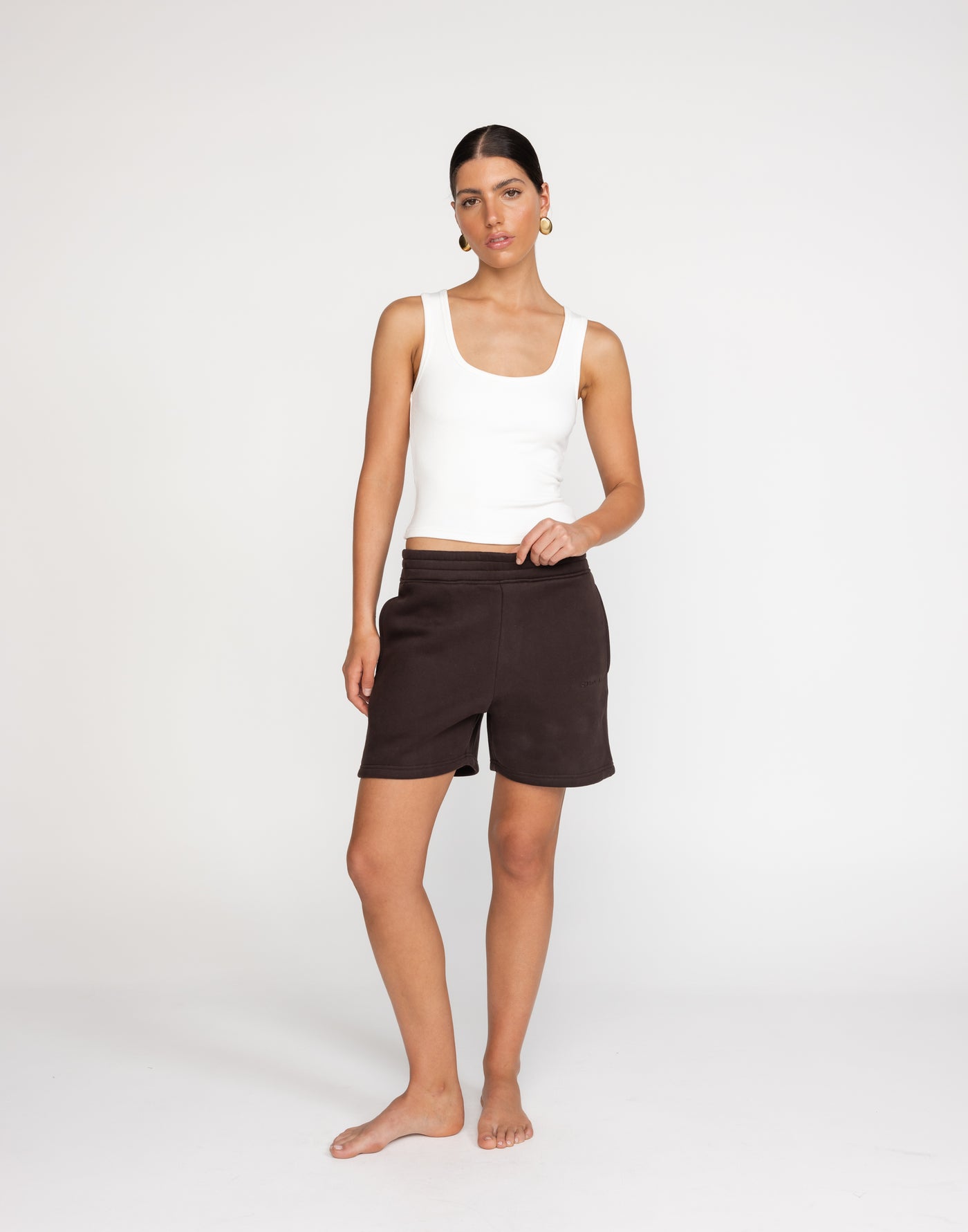 Clayton Sweat Shorts (Chocolate) | CHARCOAL Exclusive - Fleece Lined Wide Leg Short - Women's Shorts - Charcoal Clothing