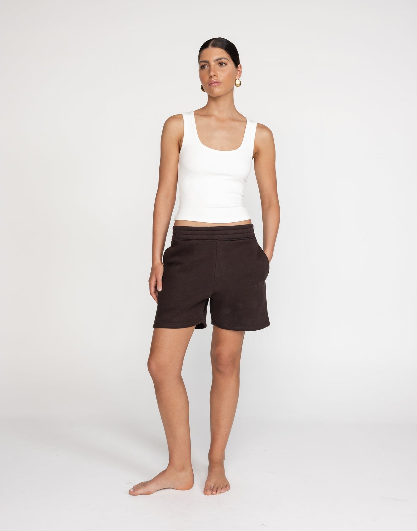 Clayton Sweat Shorts (Chocolate) | CHARCOAL Exclusive - Fleece Lined Wide Leg Short - Women's Shorts - Charcoal Clothing