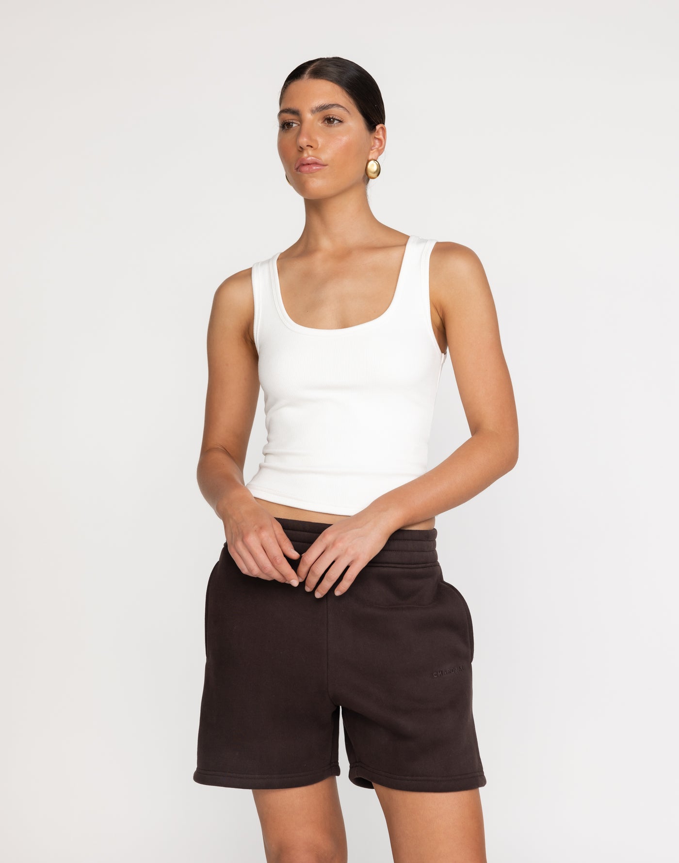 Clayton Sweat Shorts (Chocolate) | CHARCOAL Exclusive - Fleece Lined Wide Leg Short - Women's Shorts - Charcoal Clothing