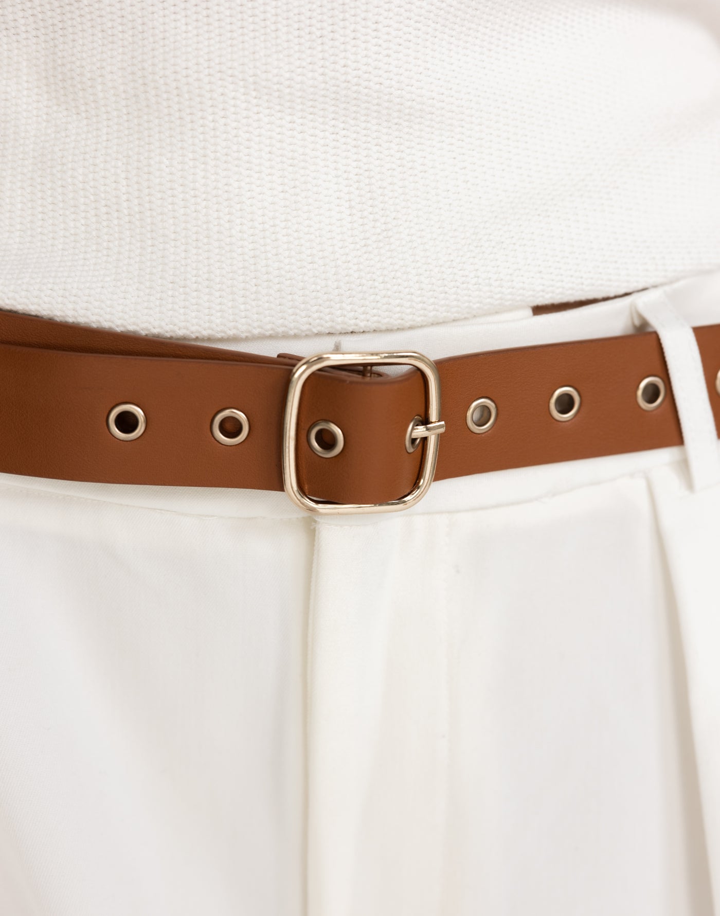 Archer Belt (Camel) - Faux Leather Gold Detailed Belt - Women's Accessories - Charcoal Clothing