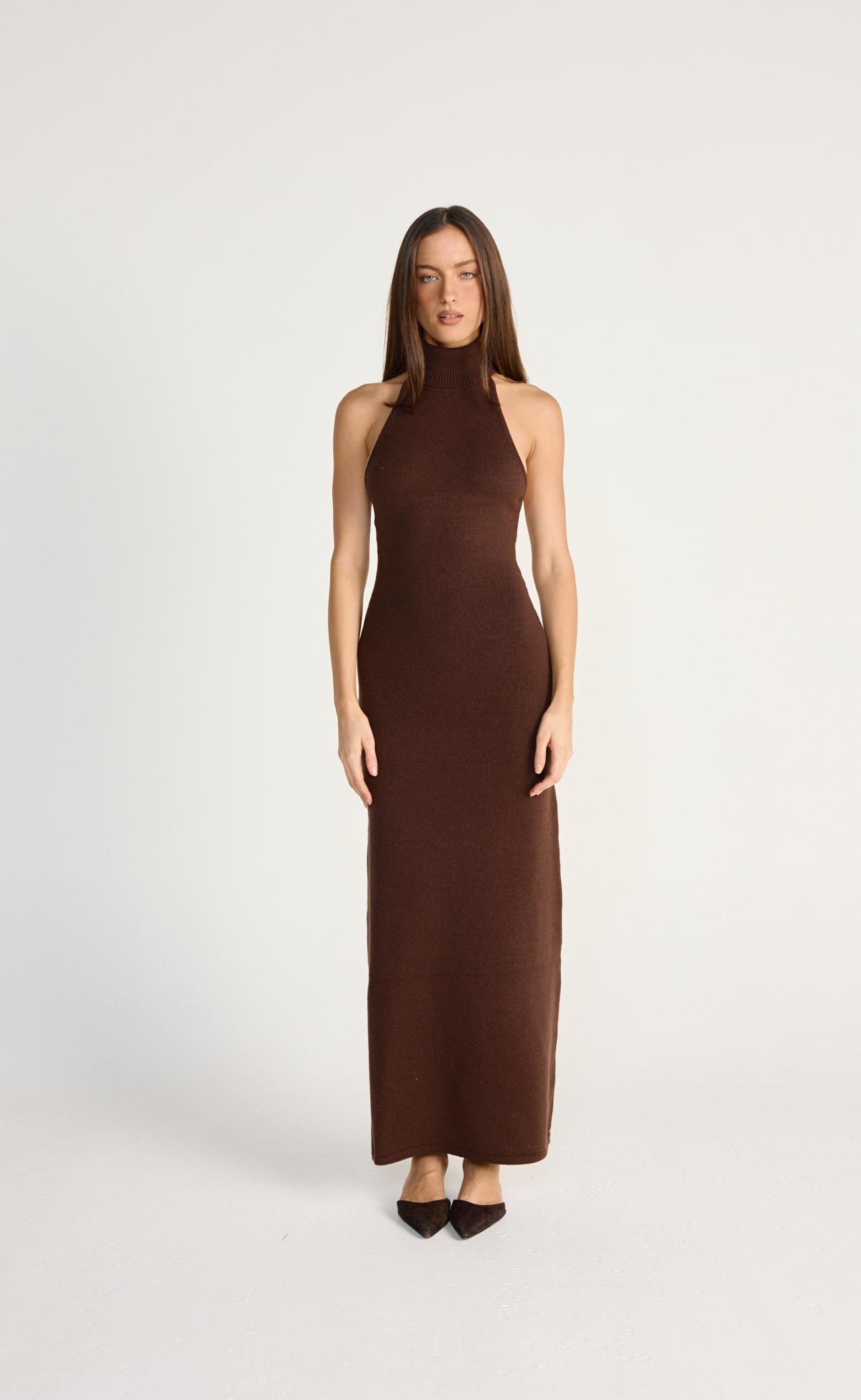 Printed Maxi Dress-Chocolate