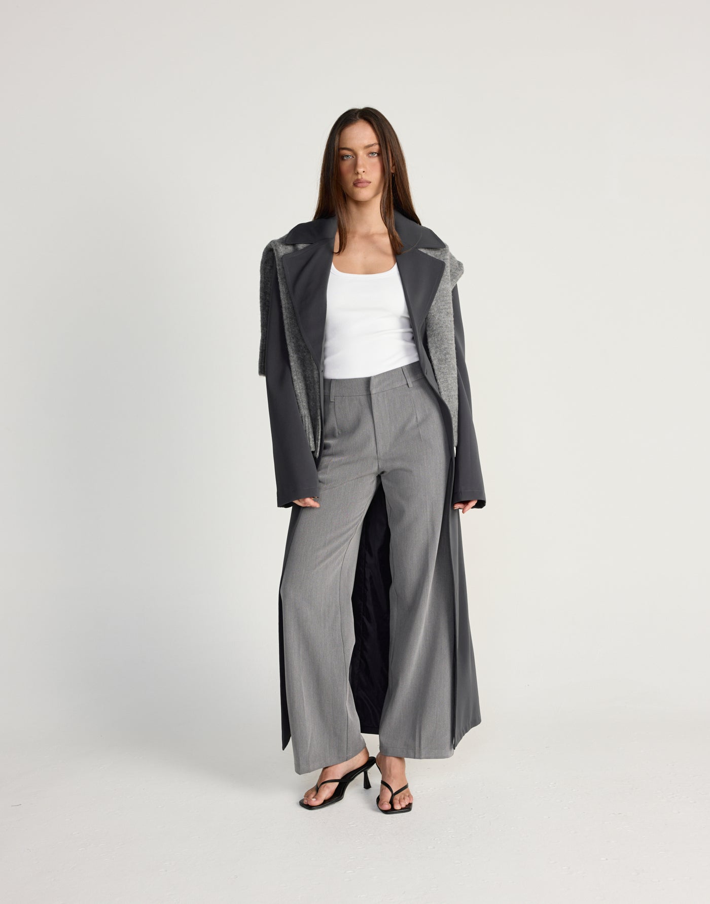 Pax Trench Coat (Slate) - CHARCOAL EXCLUSIVE - Collared neckline adjustable waist belt trench coat - Women's Outerwear - Charcoal Clothing