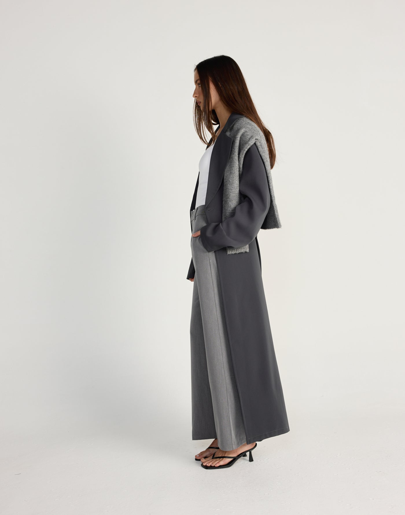 Pax Trench Coat (Slate) - CHARCOAL EXCLUSIVE - Collared neckline adjustable waist belt trench coat - Women's Outerwear - Charcoal Clothing